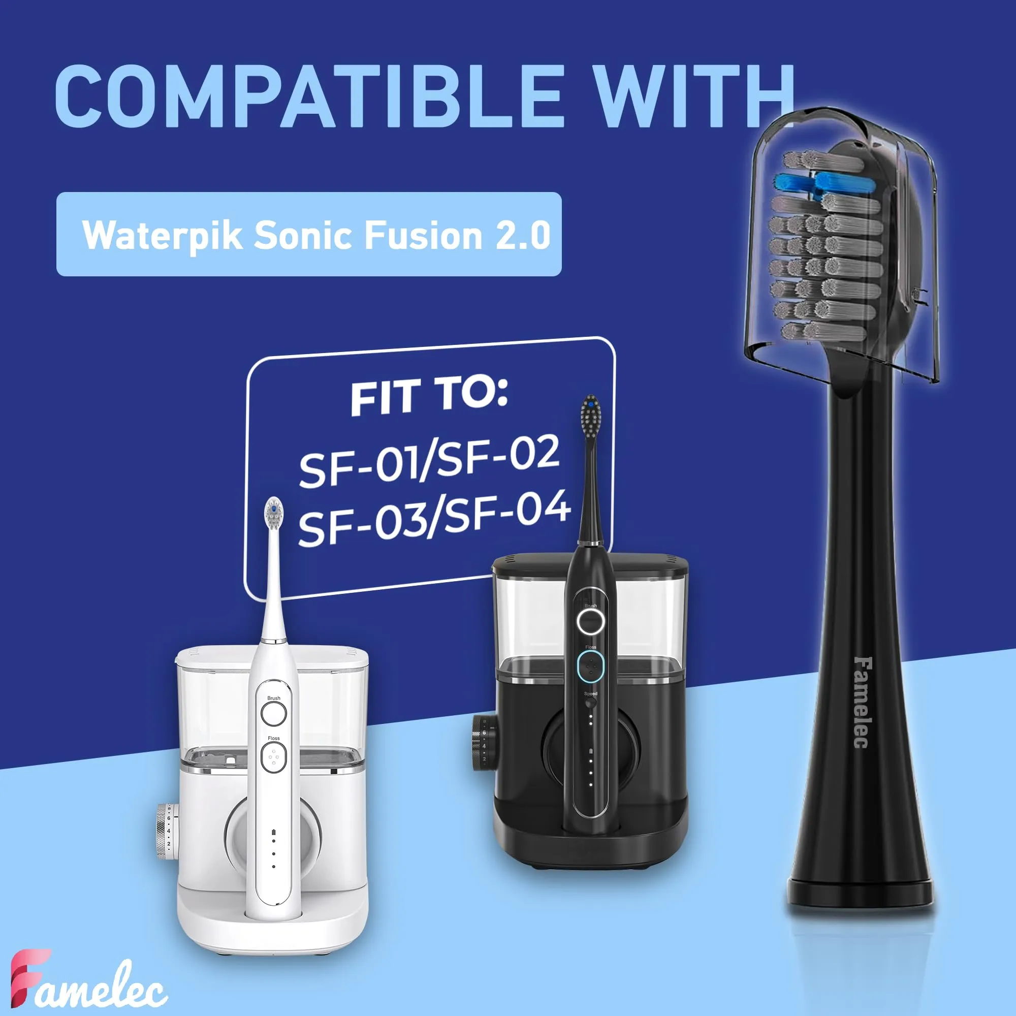 12Pcs Flossing Toothbrush Heads for Sonic Fusion 2.0 Waterpik Toothbrush Replacement Waterpik Replacement Heads SF01/SF02/SF03/SF04, Soft Bristles Brush Heads Compatible with waterpik sonic fusion 2.0