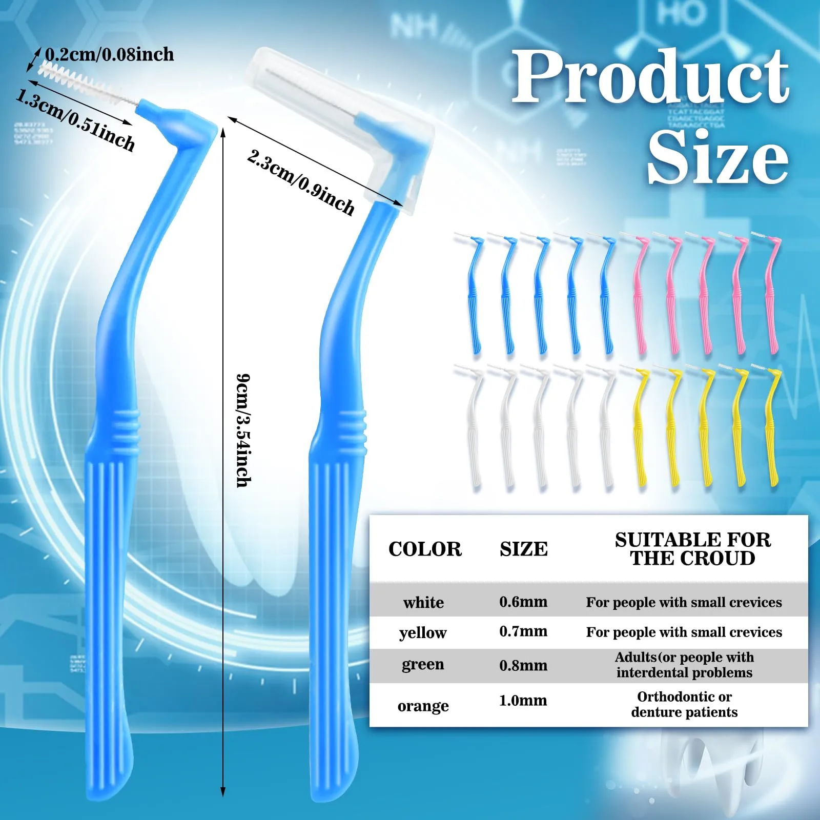 20 Pieces Interdental Brushes, Braces Toothbrush for Cleaner Betweens Angle Alternative Brushes Flossing Head Oral Dental Soft Tooth Brush Tooth Cleaning Tool Toothpick for Tooth Cleaning