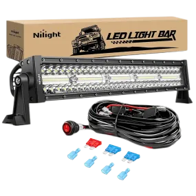 22 Inch 480W 28800LM Triple Row Spot Flood Led Light Bar | 12FT Wire 3Pin Switch