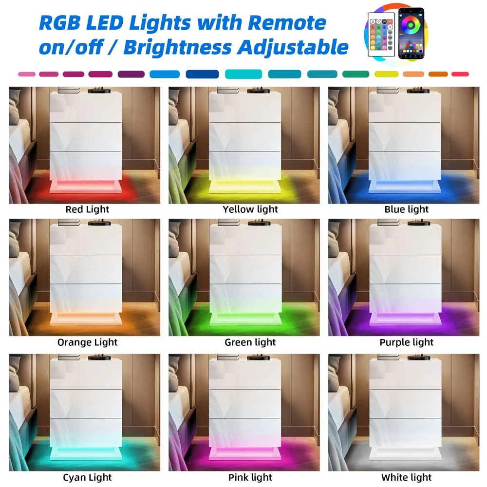 27" 3 Drawer Modern LED Nightstand