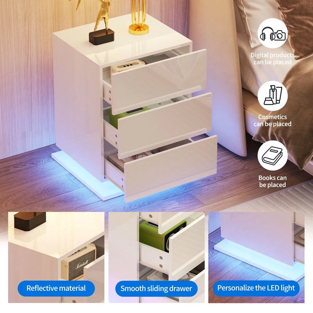 27" 3 Drawer Modern LED Nightstand