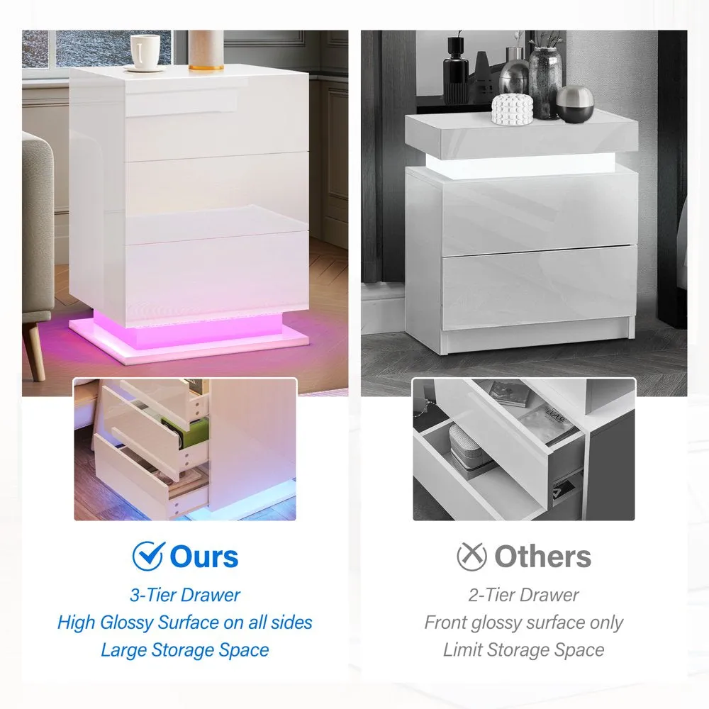 27" 3 Drawer Modern LED Nightstand