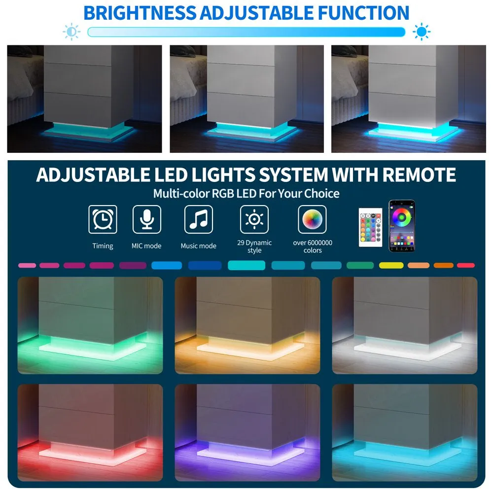 27" 3 Drawer Modern LED Nightstand