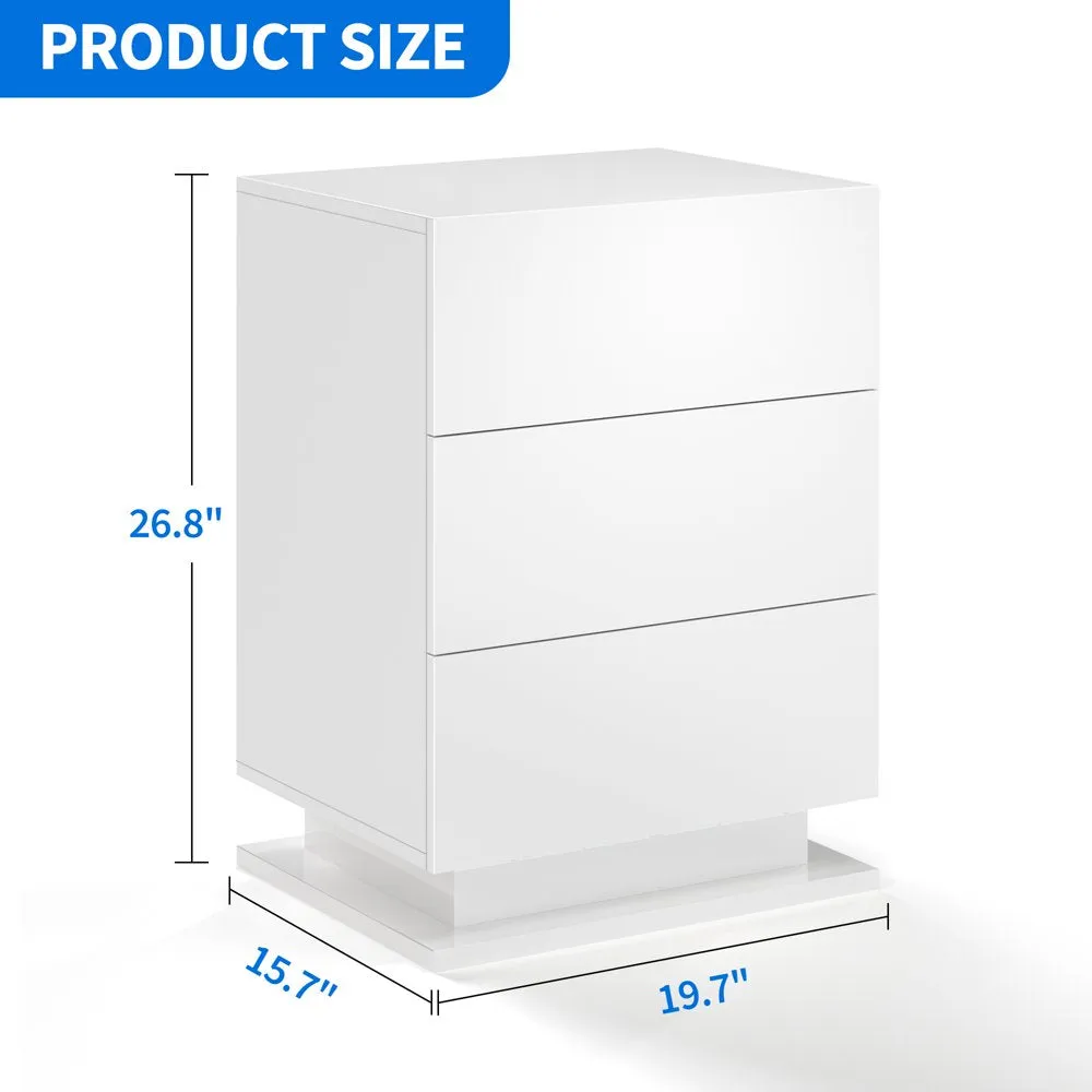 27" 3 Drawer Modern LED Nightstand