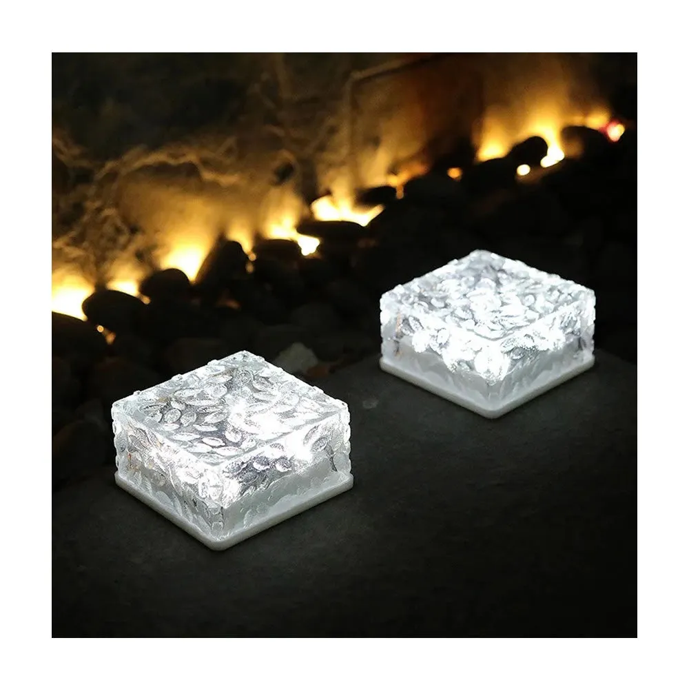 2Piece White Outdoor Ice Cube Shaped Pathway Solar Lights Fa-Lc57A