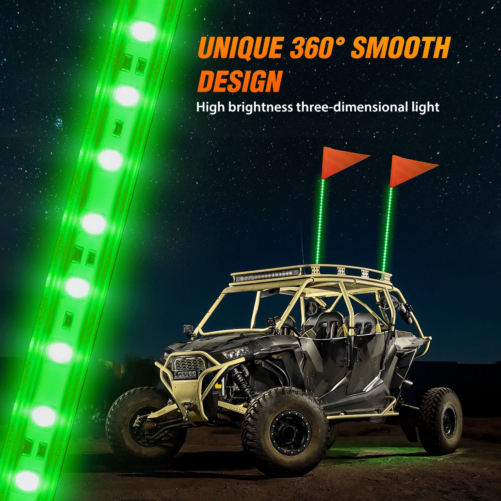 3FT LED Whip Light with Aluminum Base Green Color