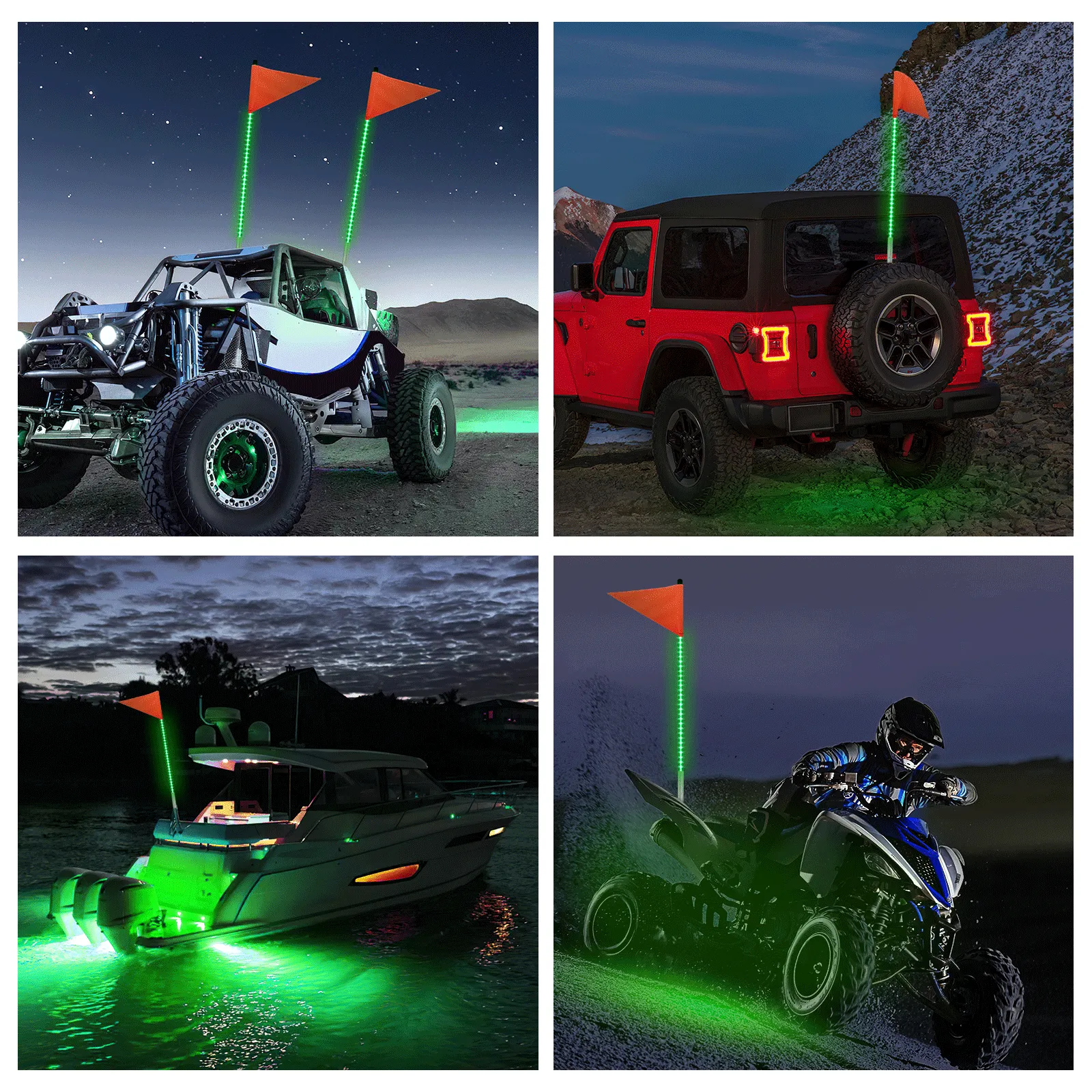 3FT LED Whip Light with Aluminum Base Green Color