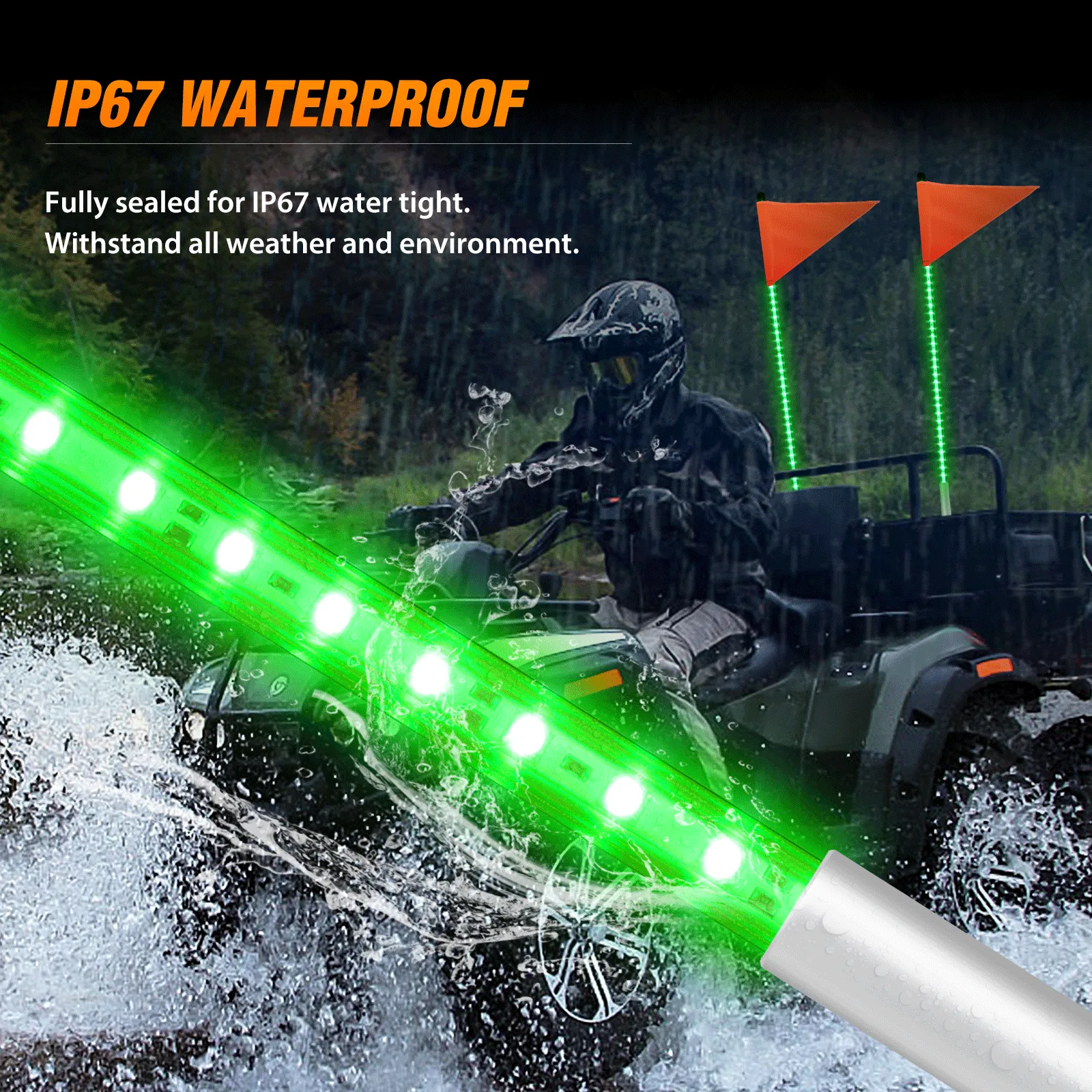 3FT LED Whip Light with Aluminum Base Green Color