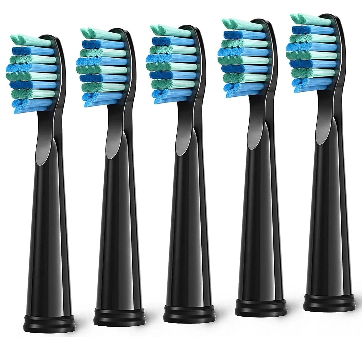 5pcs Replacement Toothbrush Heads for Fairywill D7/D8/FW507/FW508, FW551/ FW917/ FW959/ FWD1/ FWD3 Black