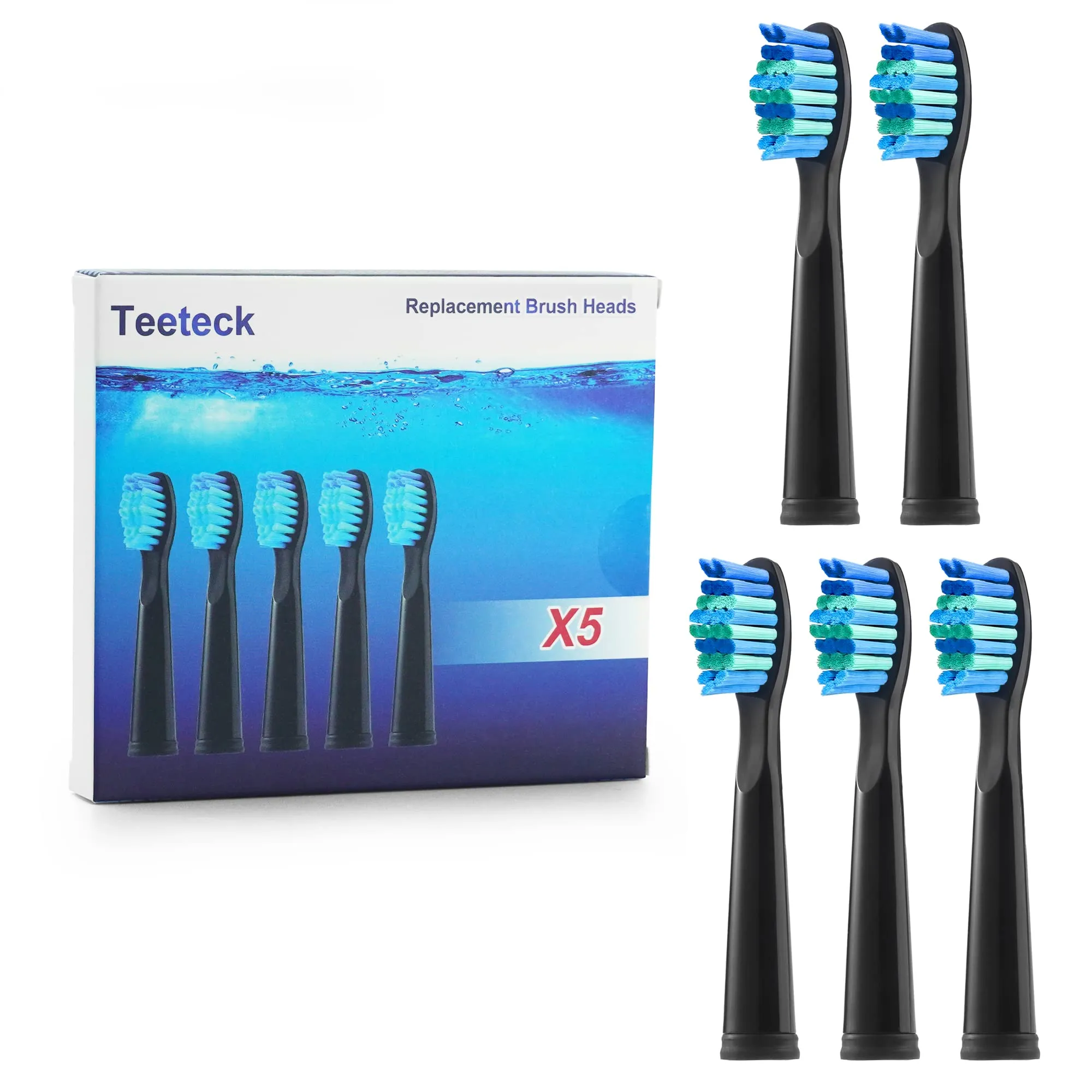 5pcs Replacement Toothbrush Heads for Fairywill D7/D8/FW507/FW508, FW551/ FW917/ FW959/ FWD1/ FWD3 Black