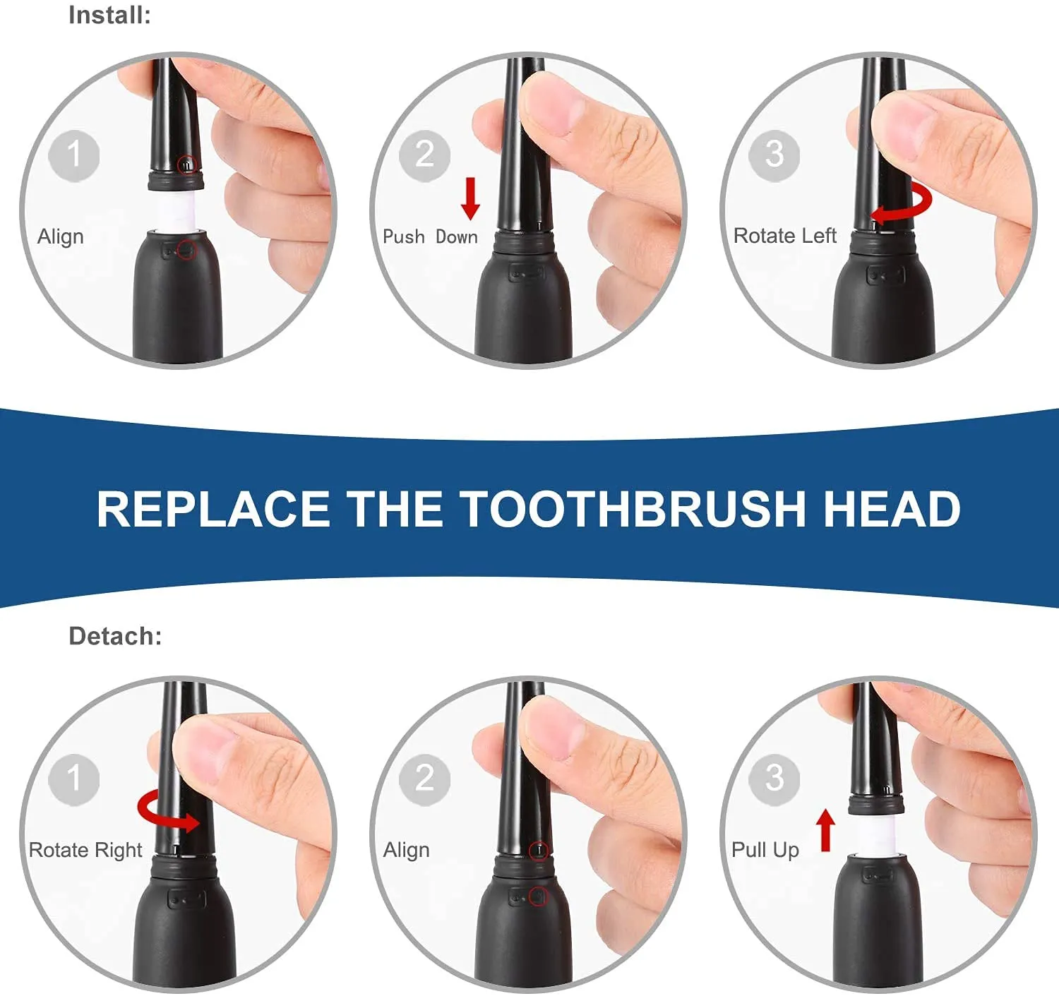 5pcs Replacement Toothbrush Heads for Fairywill D7/D8/FW507/FW508, FW551/ FW917/ FW959/ FWD1/ FWD3 Black