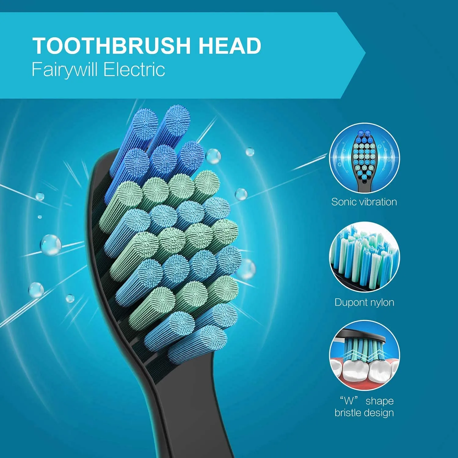 5pcs Replacement Toothbrush Heads for Fairywill D7/D8/FW507/FW508, FW551/ FW917/ FW959/ FWD1/ FWD3 Black