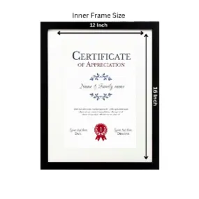 A3 Size Certificate Frame | 12x16 Inch Photo Frame, Synthetic Wood Moulding with Unbreakable Plastic Glass (Black)