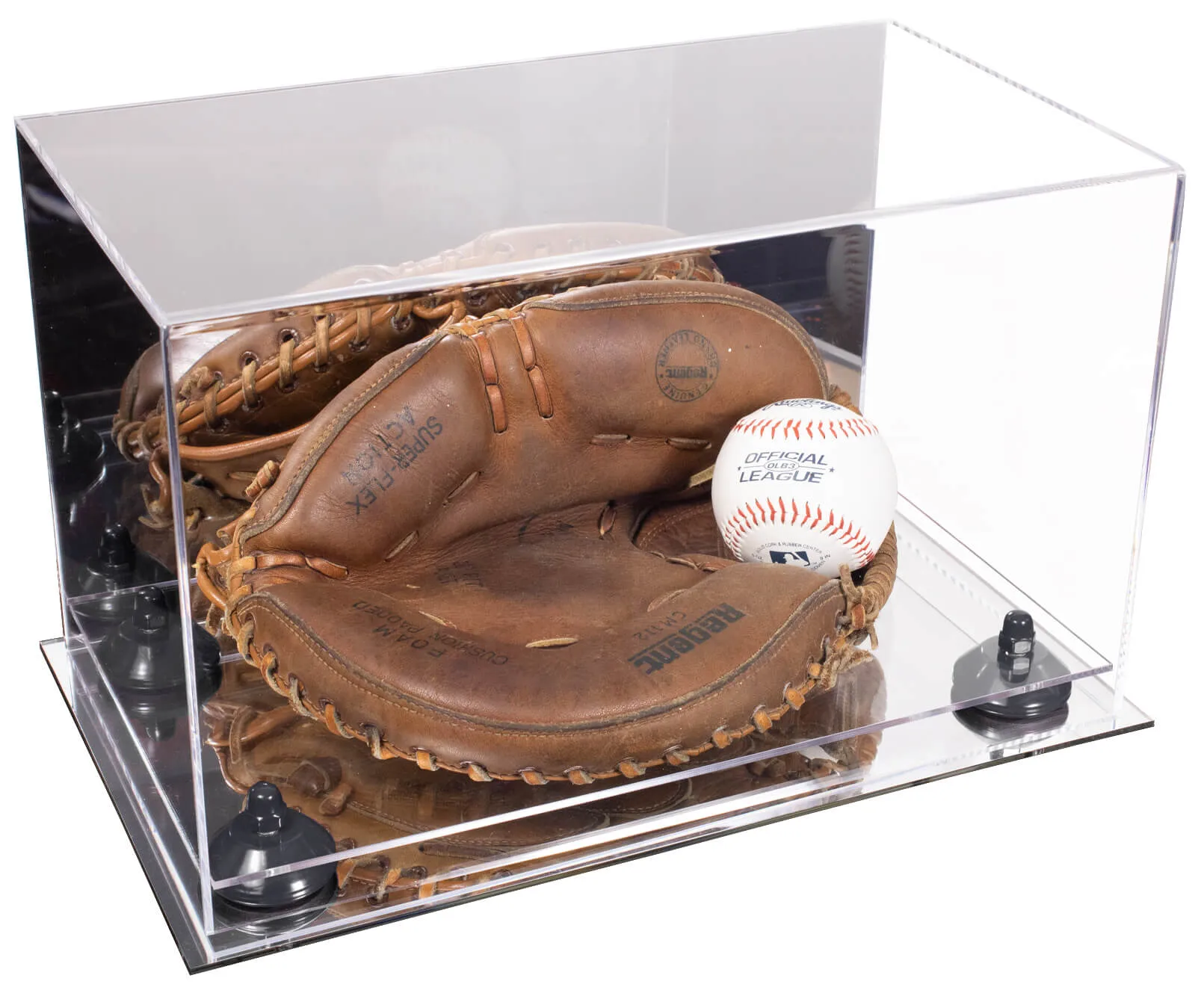 Acrylic Baseball Catchers Glove Display Case - Mirror No Wall Mounts (V16/A011)