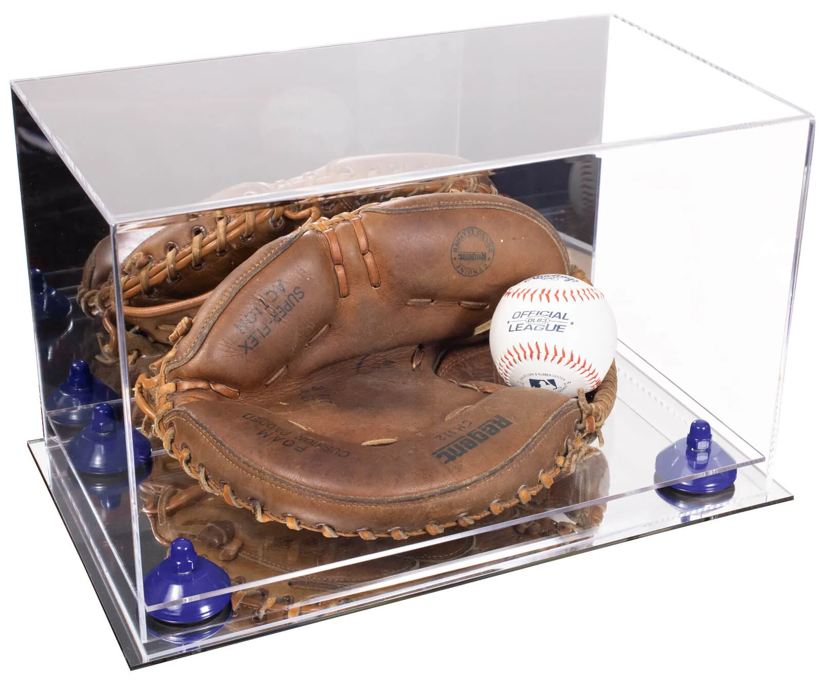 Acrylic Baseball Catchers Glove Display Case - Mirror No Wall Mounts (V16/A011)