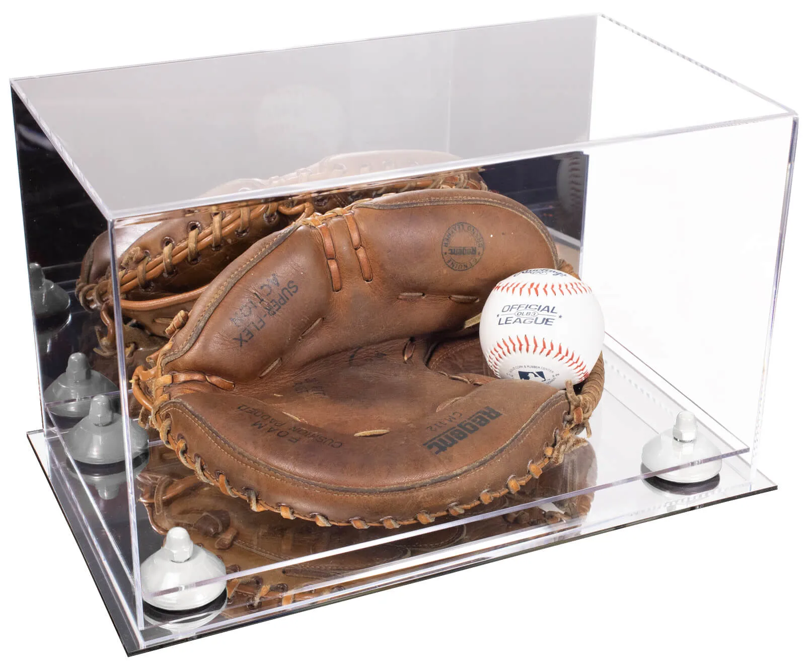 Acrylic Baseball Catchers Glove Display Case - Mirror No Wall Mounts (V16/A011)