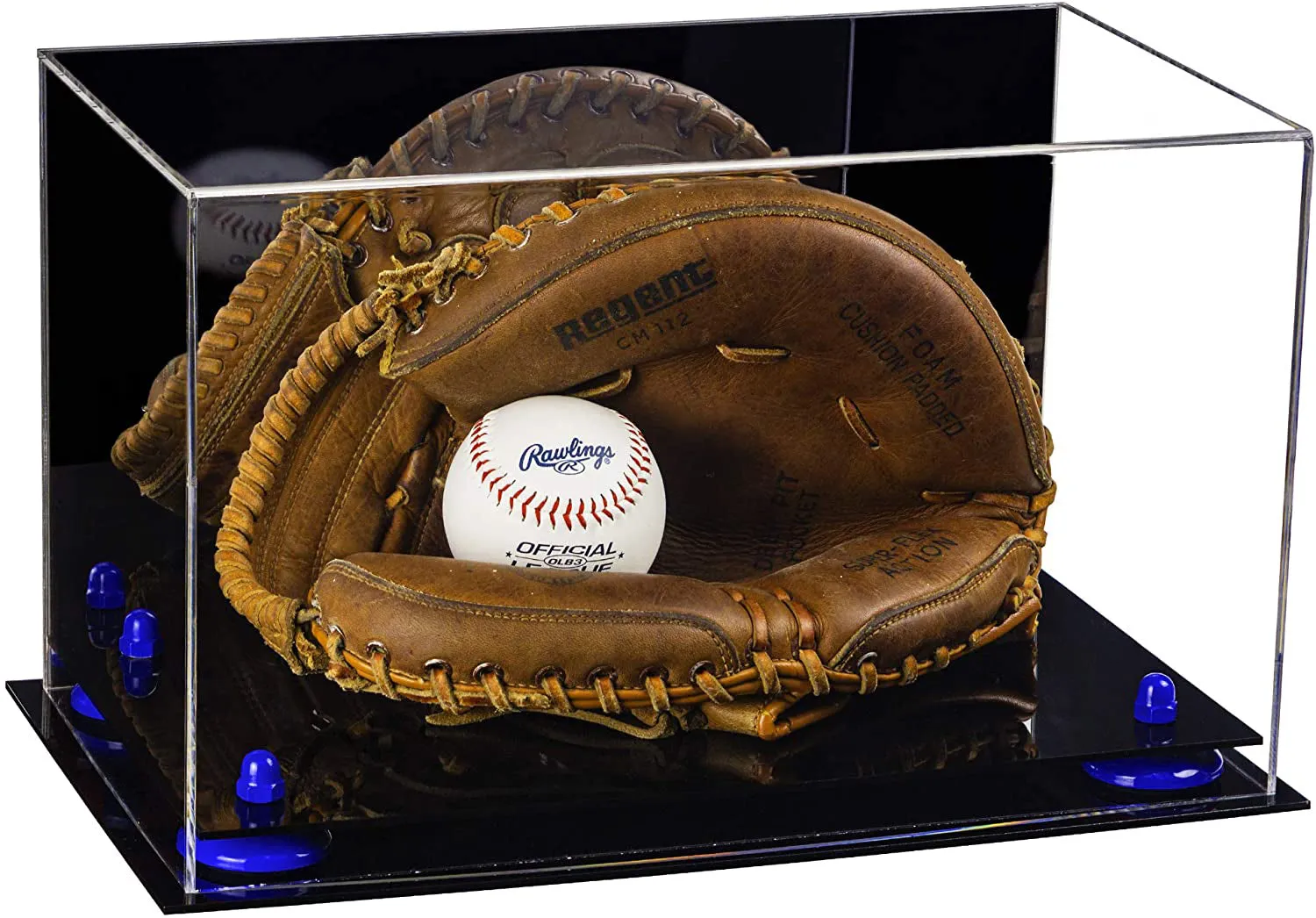Acrylic Baseball Catchers Glove Display Case - Mirror No Wall Mounts (V16/A011)