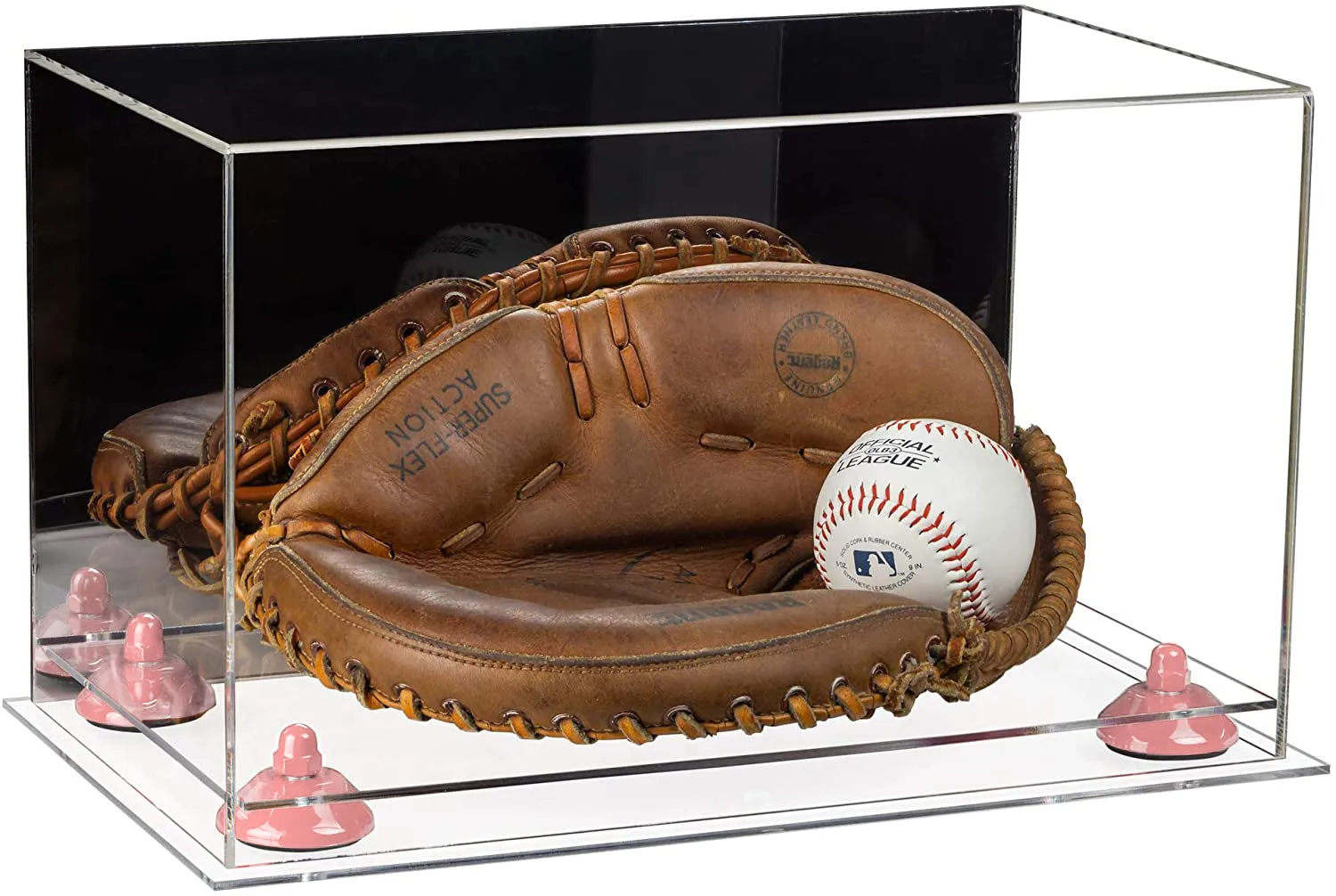 Acrylic Baseball Catchers Glove Display Case - Mirror No Wall Mounts (V16/A011)