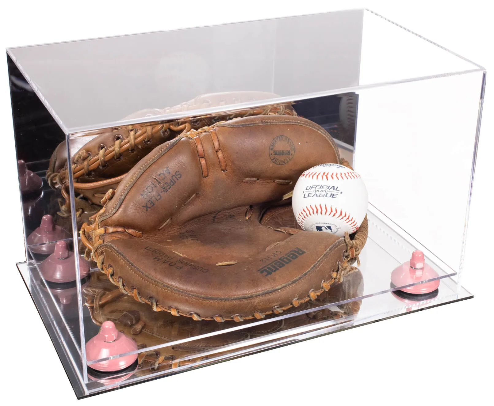 Acrylic Baseball Catchers Glove Display Case - Mirror No Wall Mounts (V16/A011)