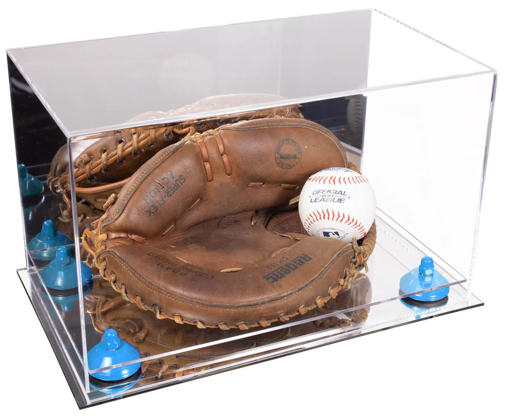 Acrylic Baseball Catchers Glove Display Case - Mirror No Wall Mounts (V16/A011)