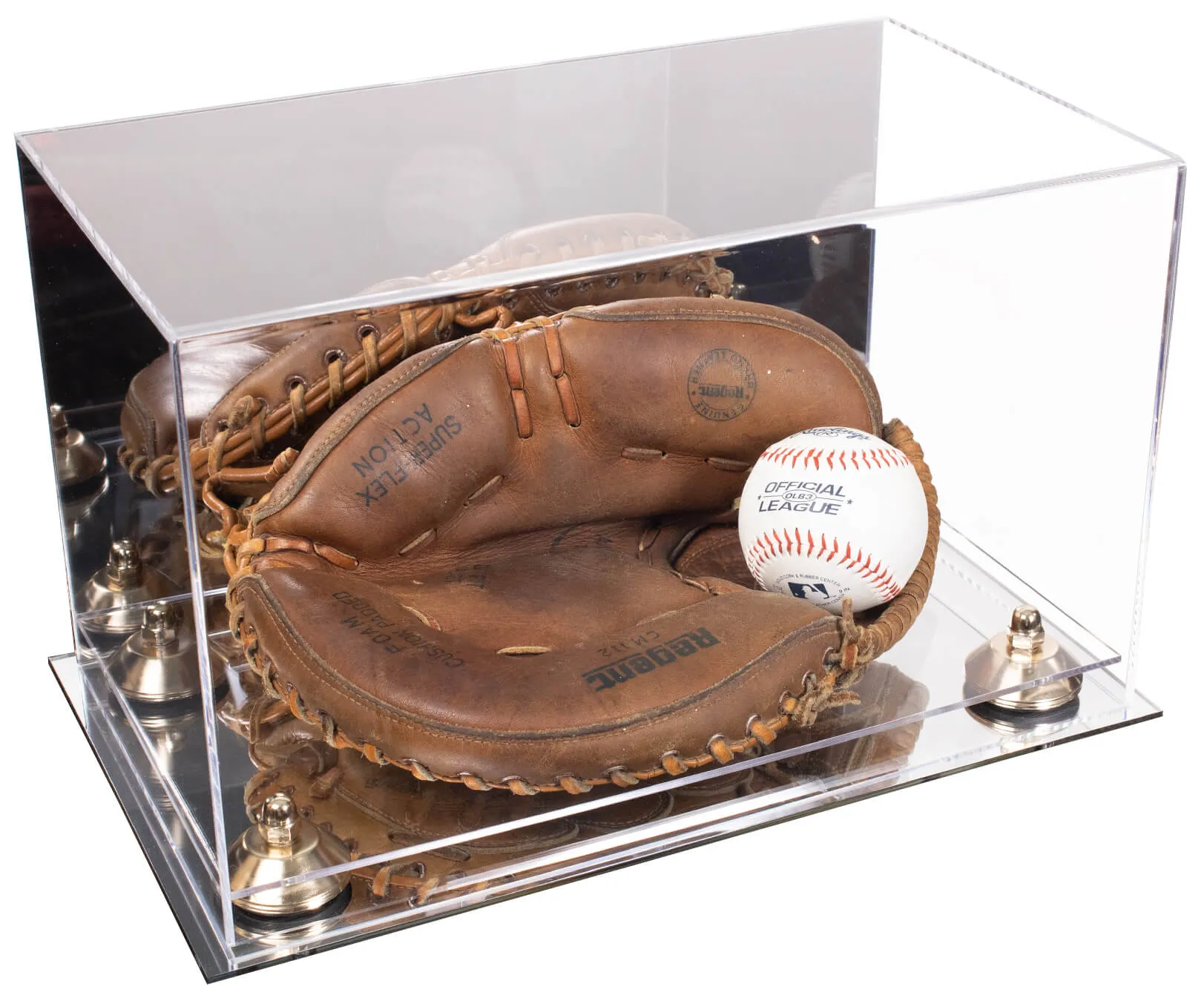 Acrylic Baseball Catchers Glove Display Case - Mirror No Wall Mounts (V16/A011)