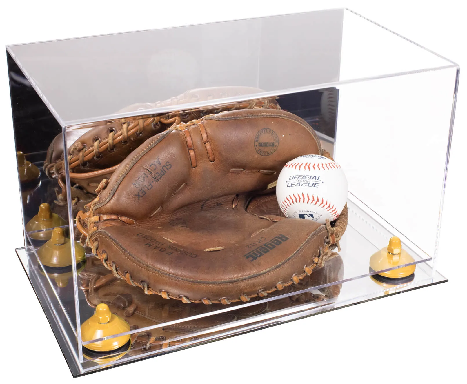 Acrylic Baseball Catchers Glove Display Case - Mirror No Wall Mounts (V16/A011)