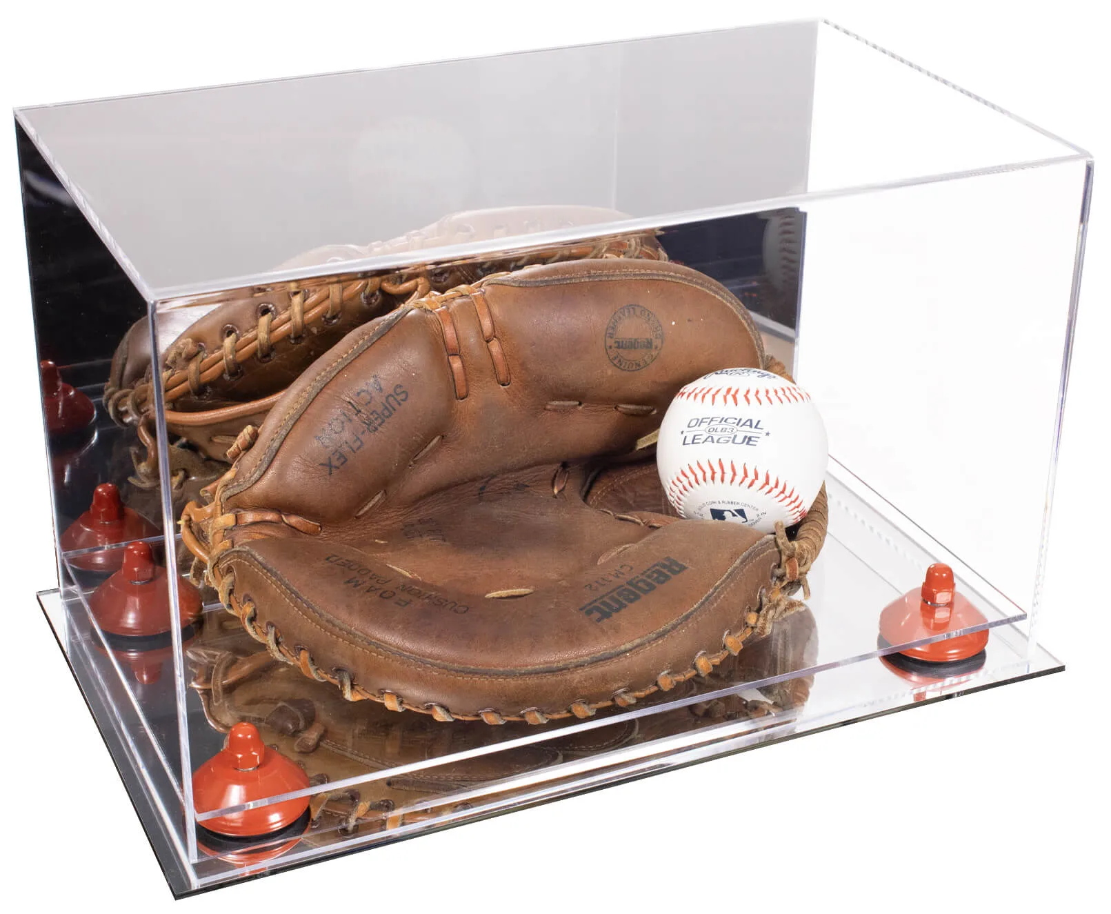 Acrylic Baseball Catchers Glove Display Case - Mirror No Wall Mounts (V16/A011)