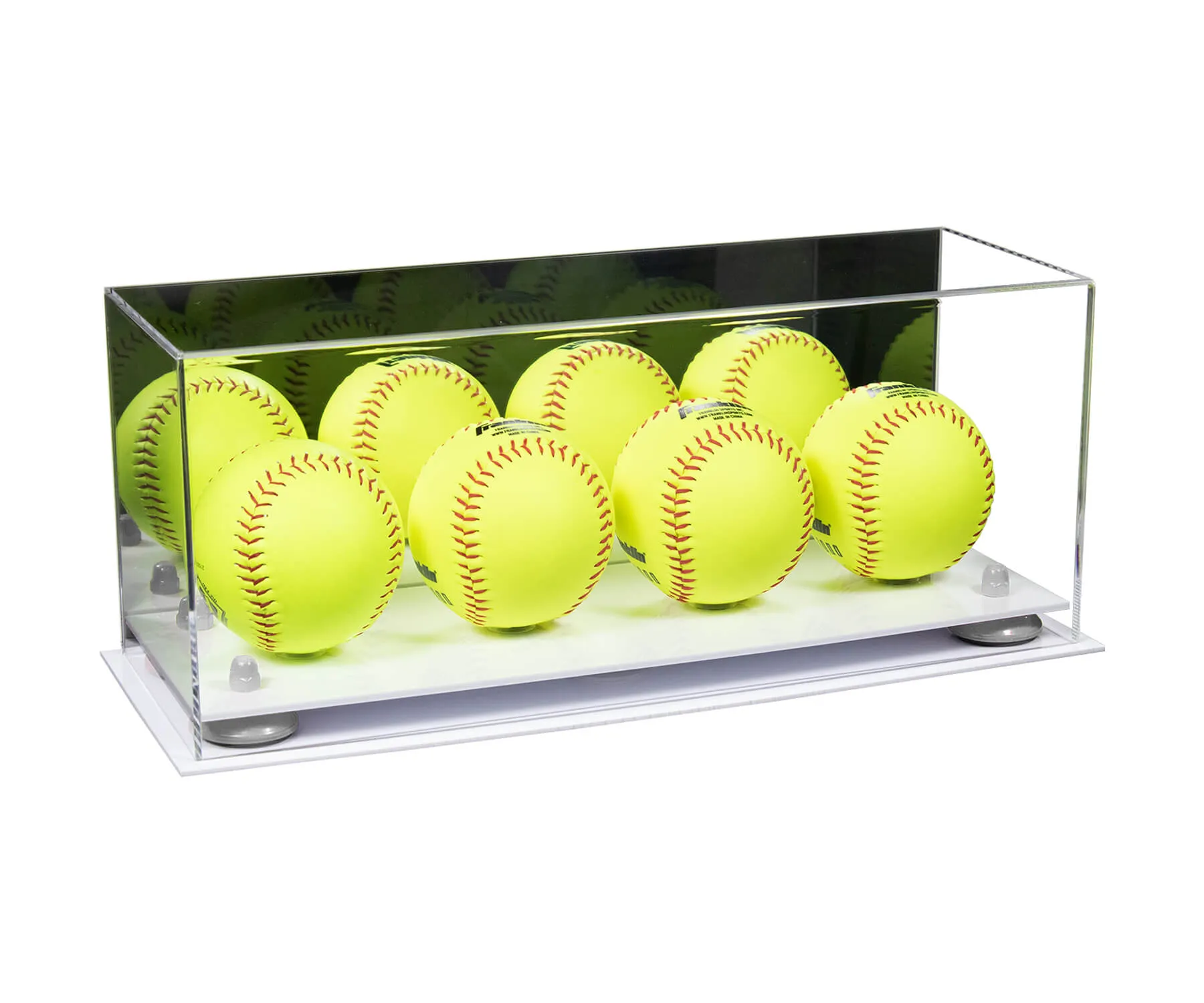 Acrylic Four Softballs Display Case 17 X 6 X 7 Mirror no Wall Mounts (V46/A019)
