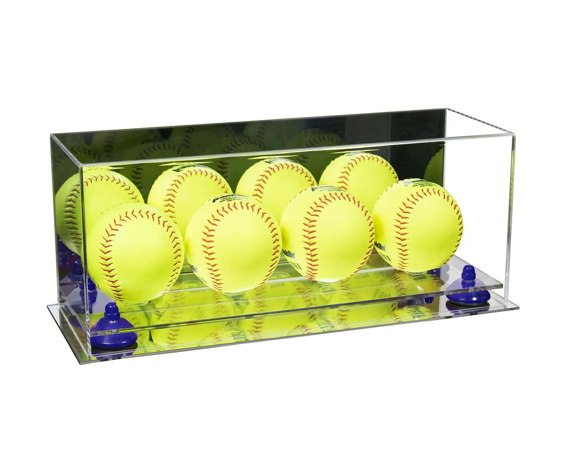 Acrylic Four Softballs Display Case 17 X 6 X 7 Mirror no Wall Mounts (V46/A019)