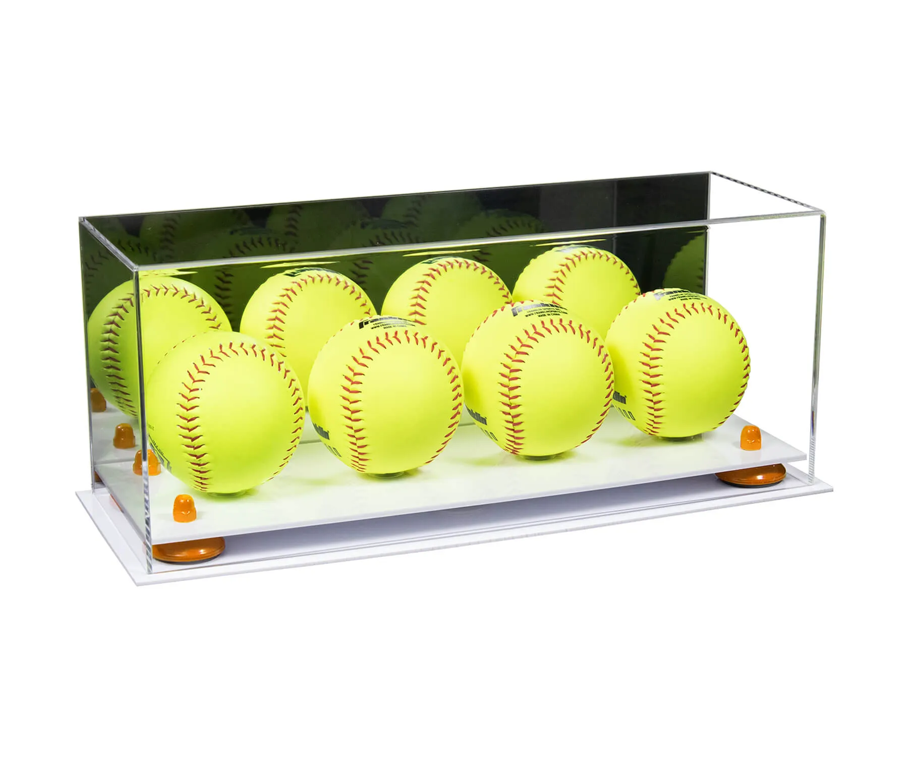 Acrylic Four Softballs Display Case 17 X 6 X 7 Mirror no Wall Mounts (V46/A019)