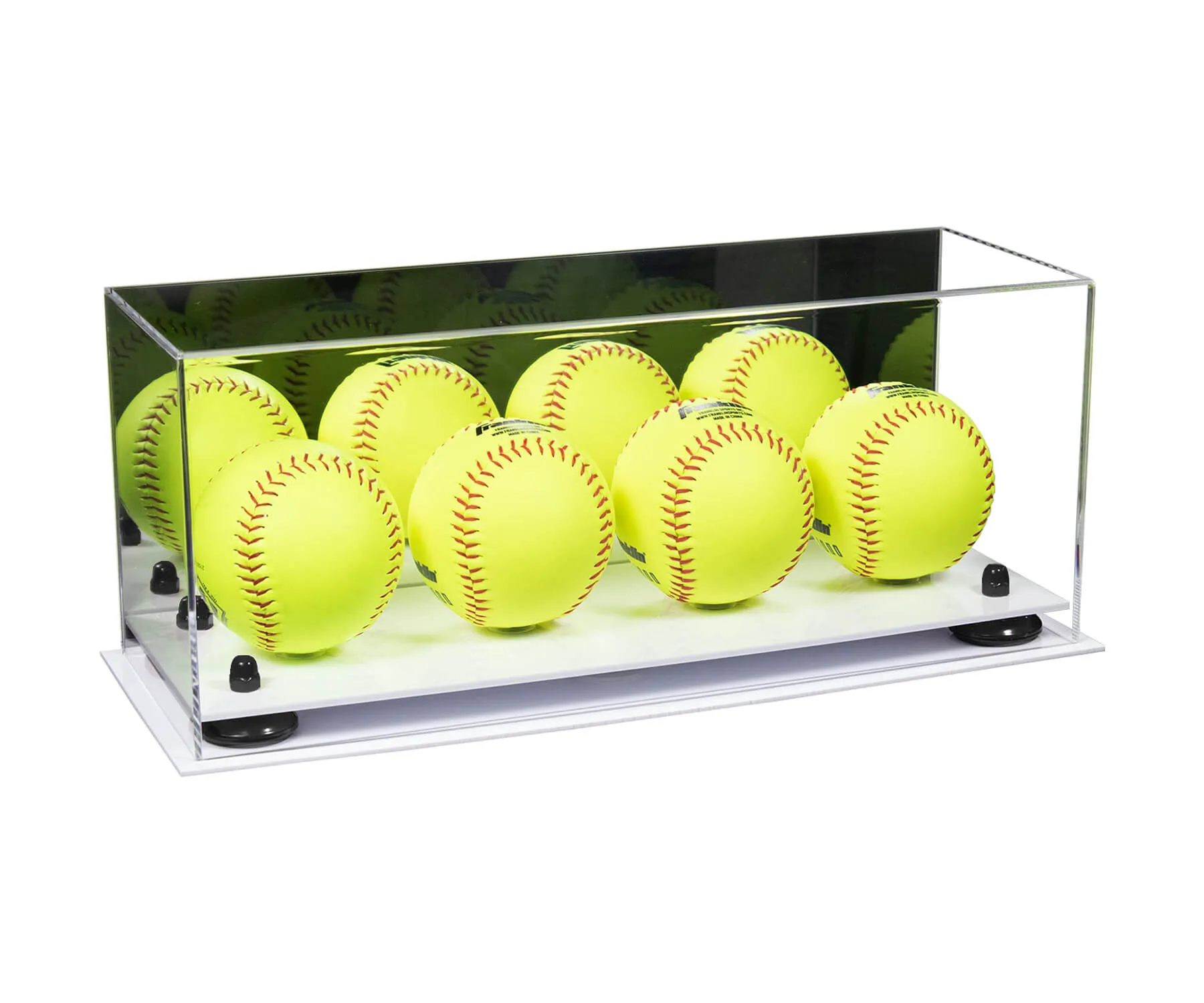 Acrylic Four Softballs Display Case 17 X 6 X 7 Mirror no Wall Mounts (V46/A019)
