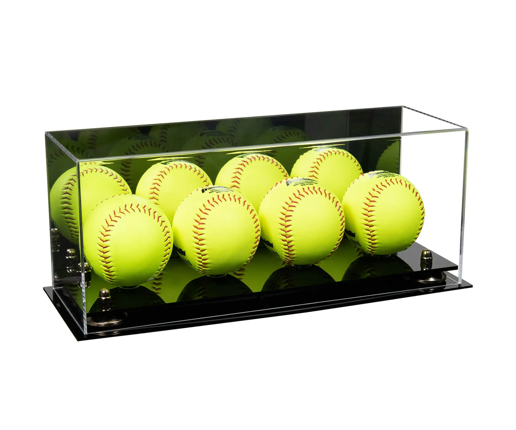 Acrylic Four Softballs Display Case 17 X 6 X 7 Mirror no Wall Mounts (V46/A019)