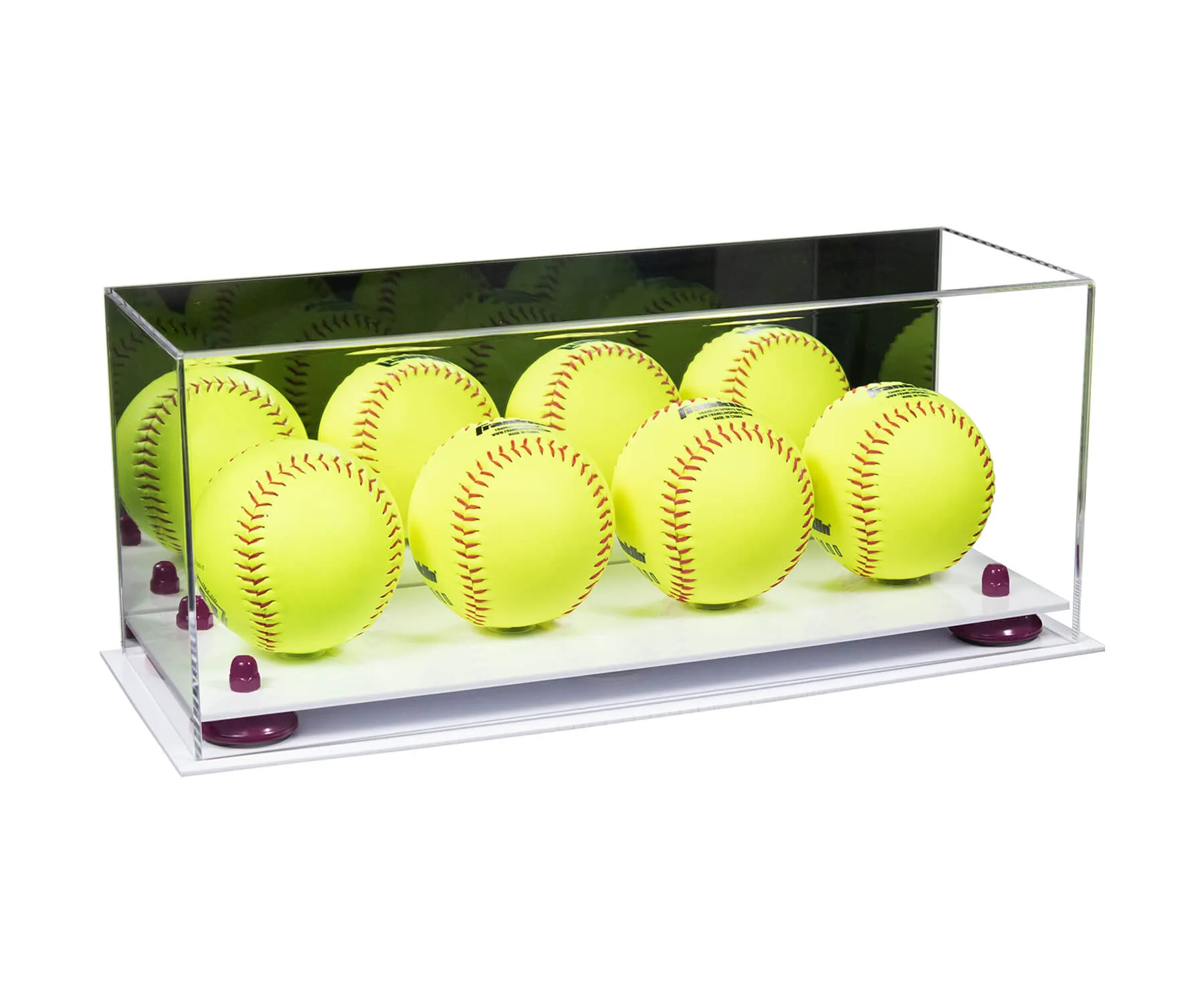 Acrylic Four Softballs Display Case 17 X 6 X 7 Mirror no Wall Mounts (V46/A019)