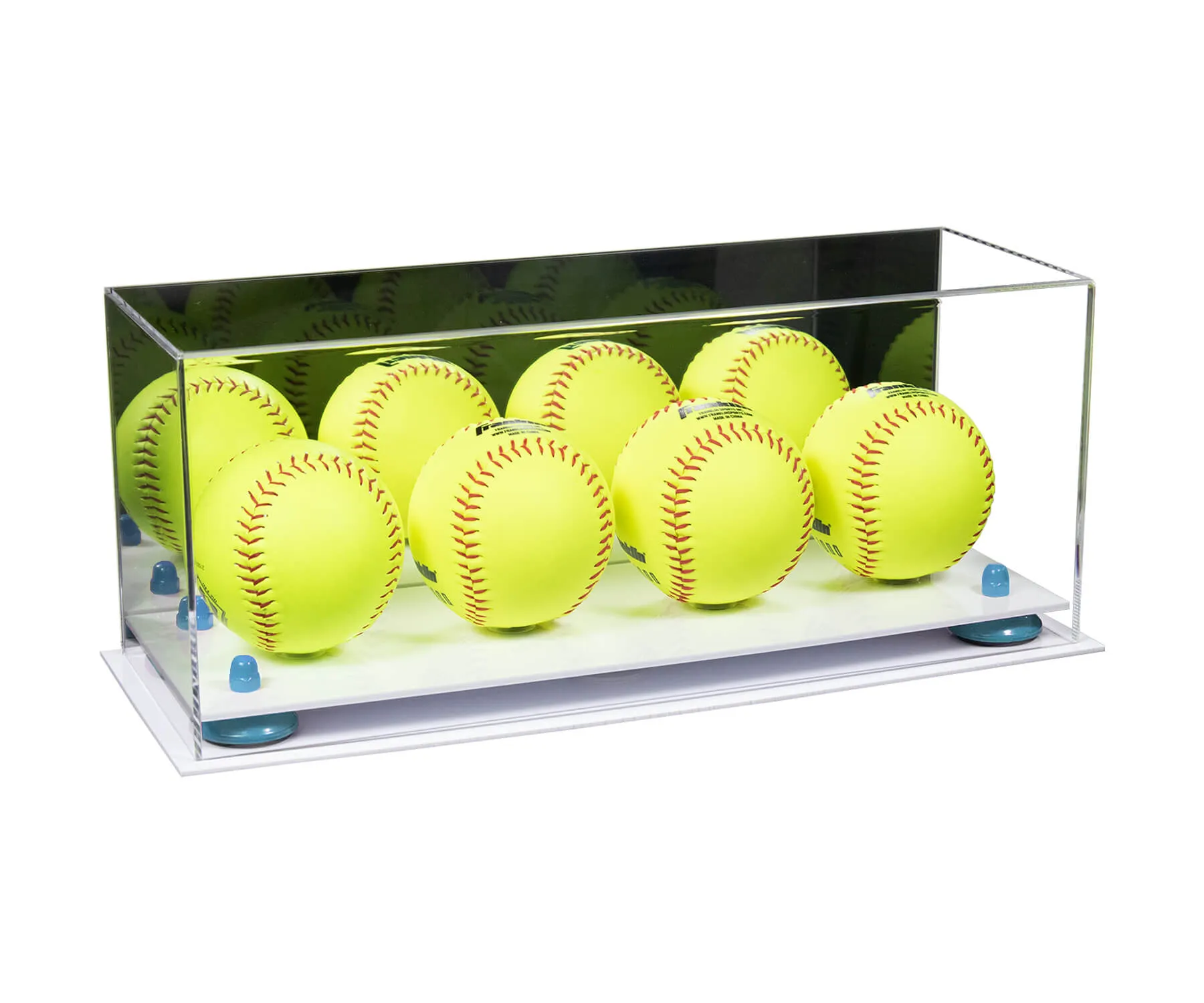 Acrylic Four Softballs Display Case 17 X 6 X 7 Mirror no Wall Mounts (V46/A019)