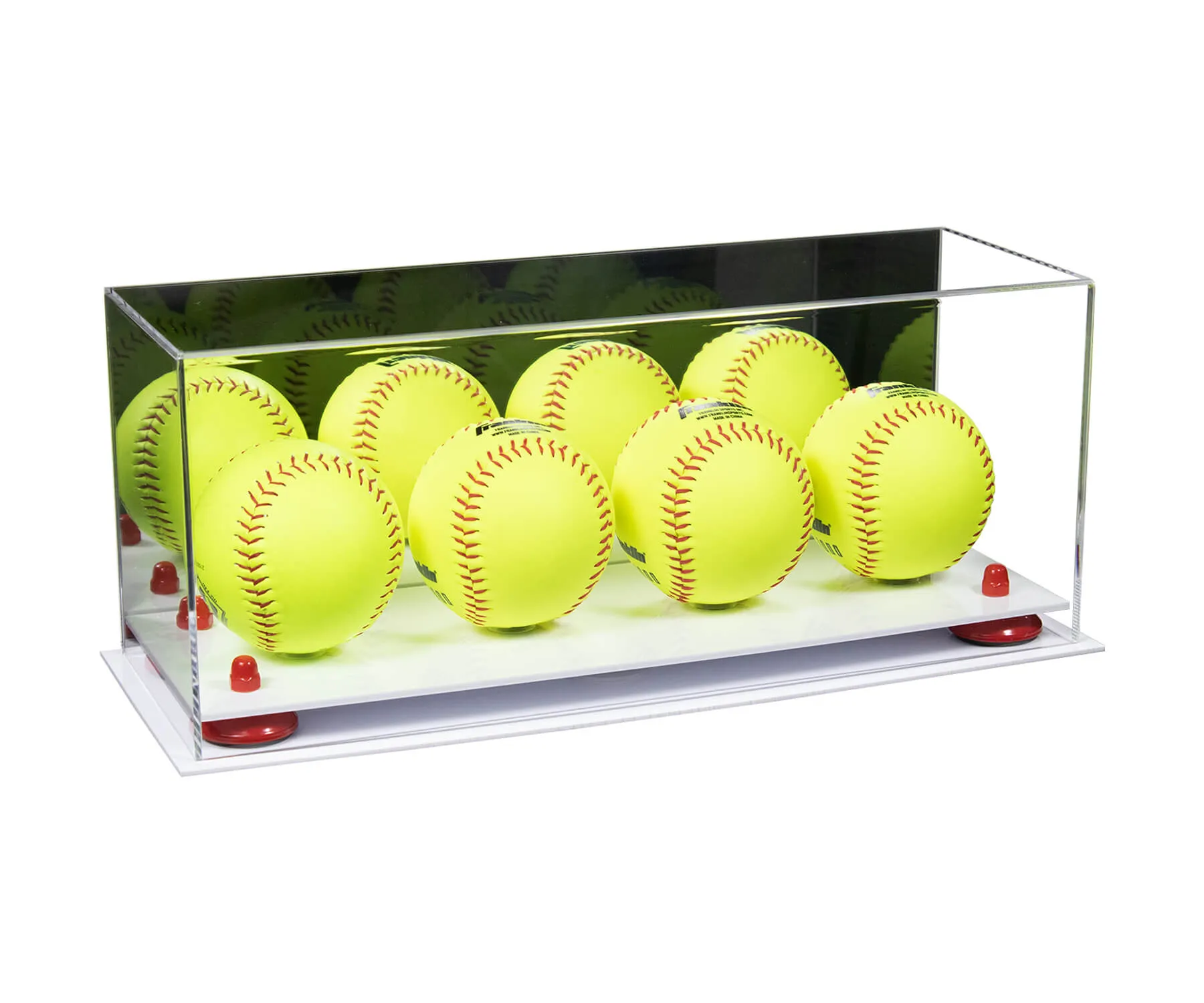 Acrylic Four Softballs Display Case 17 X 6 X 7 Mirror no Wall Mounts (V46/A019)