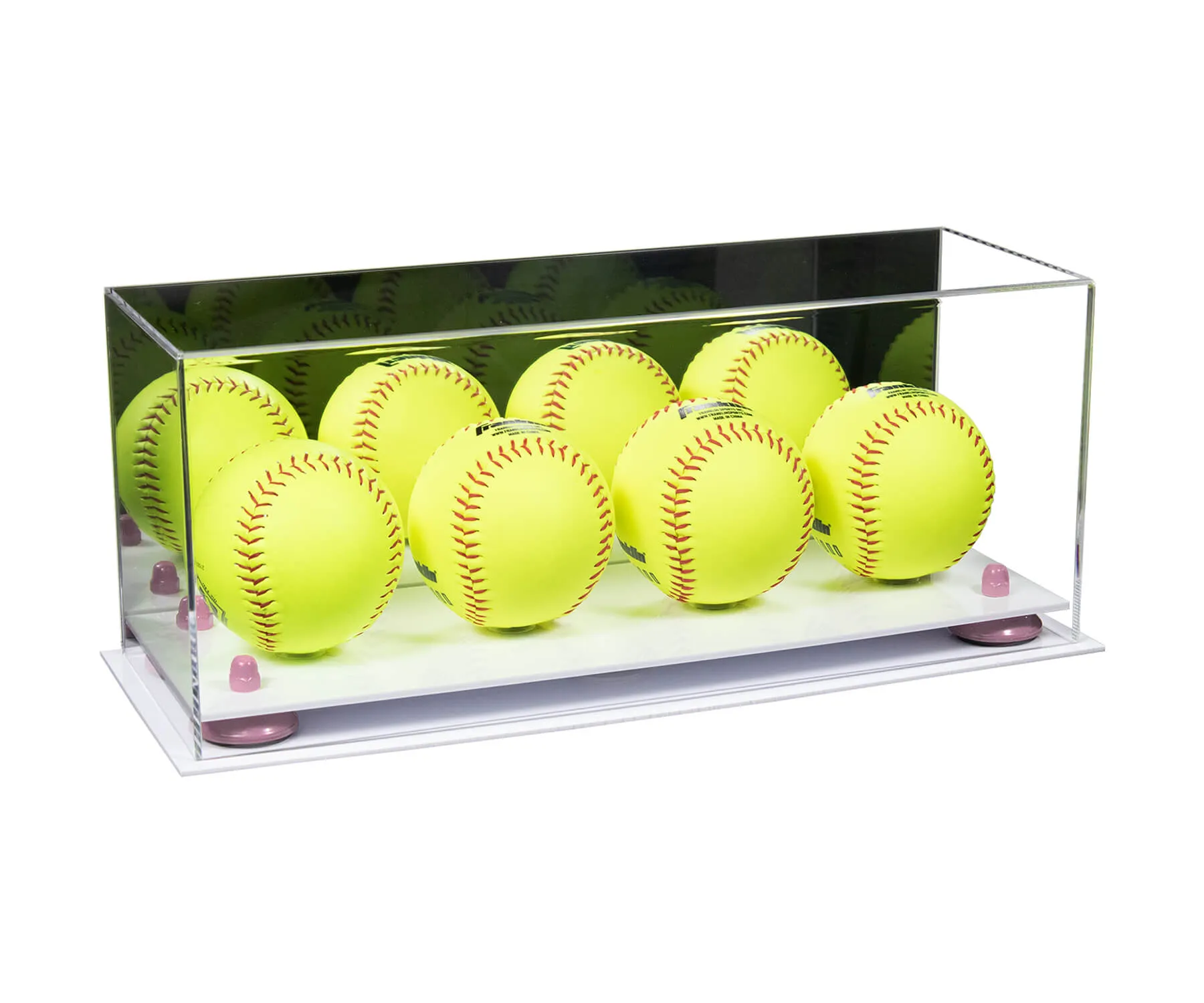 Acrylic Four Softballs Display Case 17 X 6 X 7 Mirror no Wall Mounts (V46/A019)