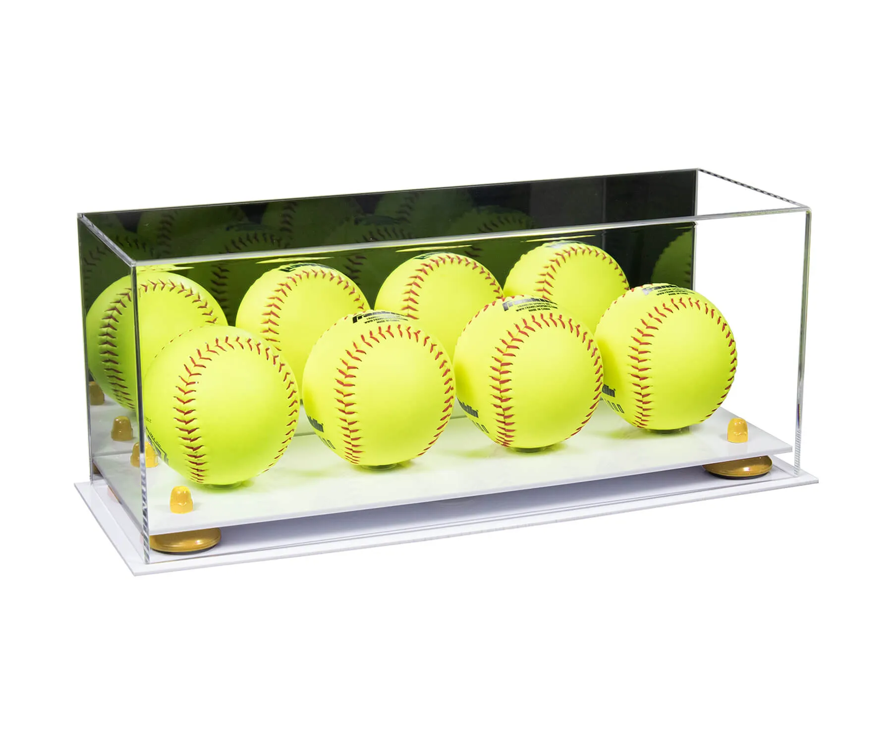 Acrylic Four Softballs Display Case 17 X 6 X 7 Mirror no Wall Mounts (V46/A019)
