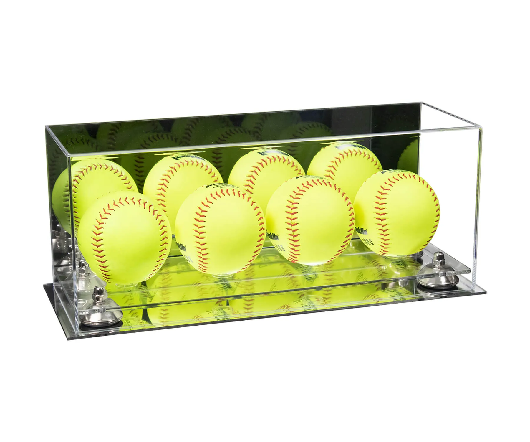 Acrylic Four Softballs Display Case 17 X 6 X 7 Mirror no Wall Mounts (V46/A019)