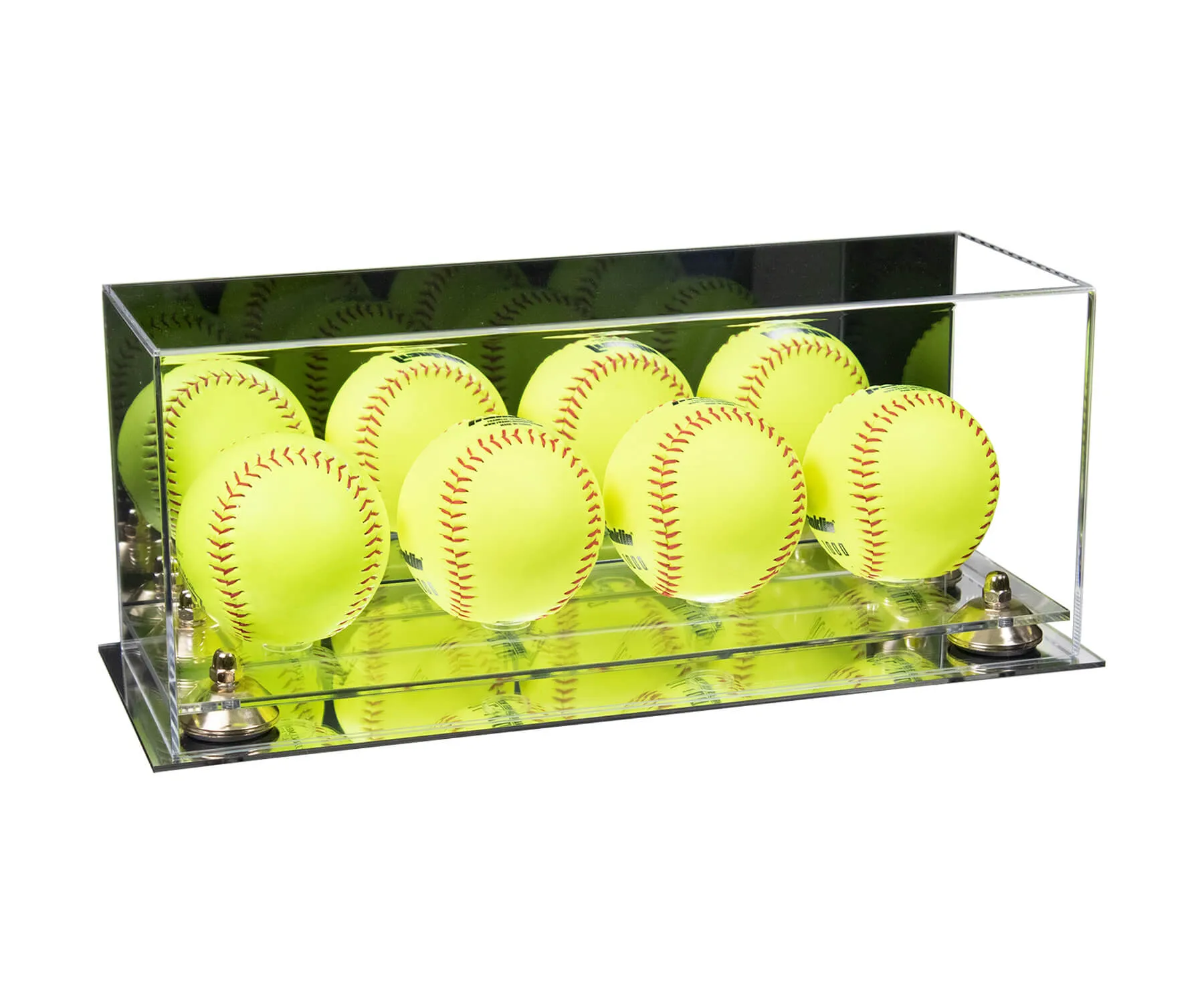 Acrylic Four Softballs Display Case 17 X 6 X 7 Mirror no Wall Mounts (V46/A019)