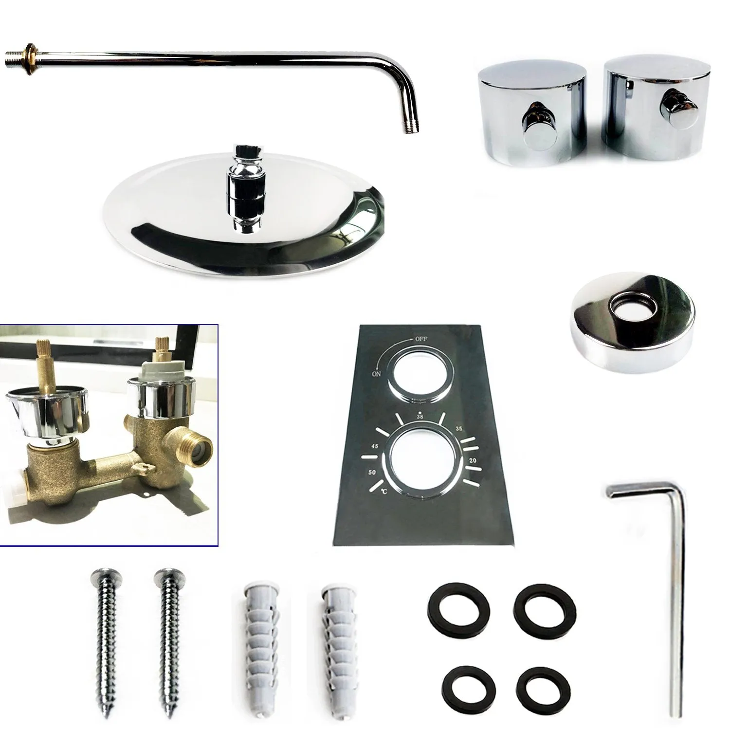AIDAL Concealed Round Thermostatic Shower Mixer Chrome Bathroom Twin Head Valve Set