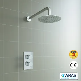 AIDAL Concealed Round Thermostatic Shower Mixer Chrome Bathroom Twin Head Valve Set