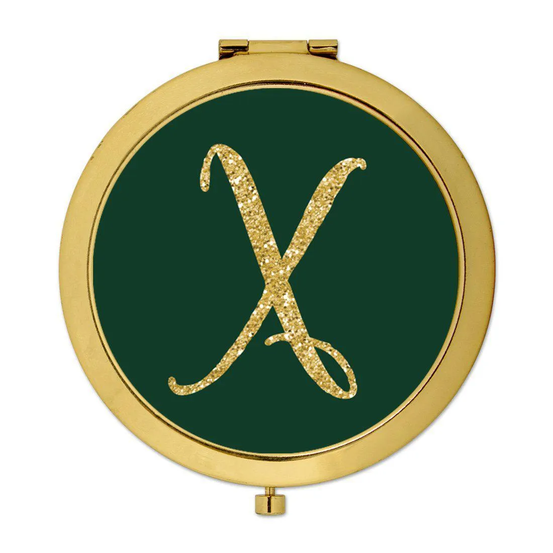 Andaz Press Emerald Green Gold Glitter Monogram Gold 2.75 inch Round Compact Mirror