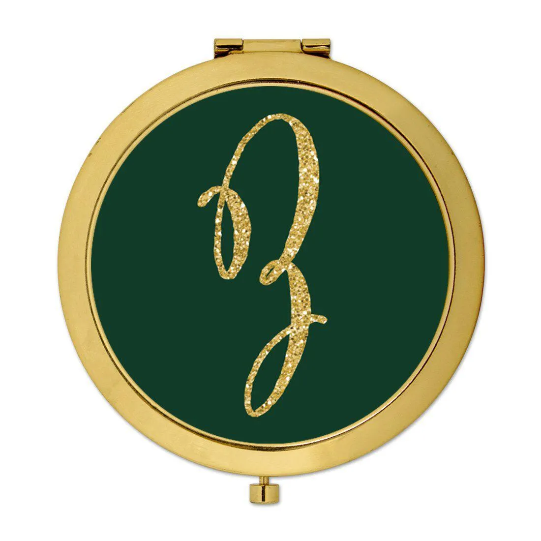 Andaz Press Emerald Green Gold Glitter Monogram Gold 2.75 inch Round Compact Mirror