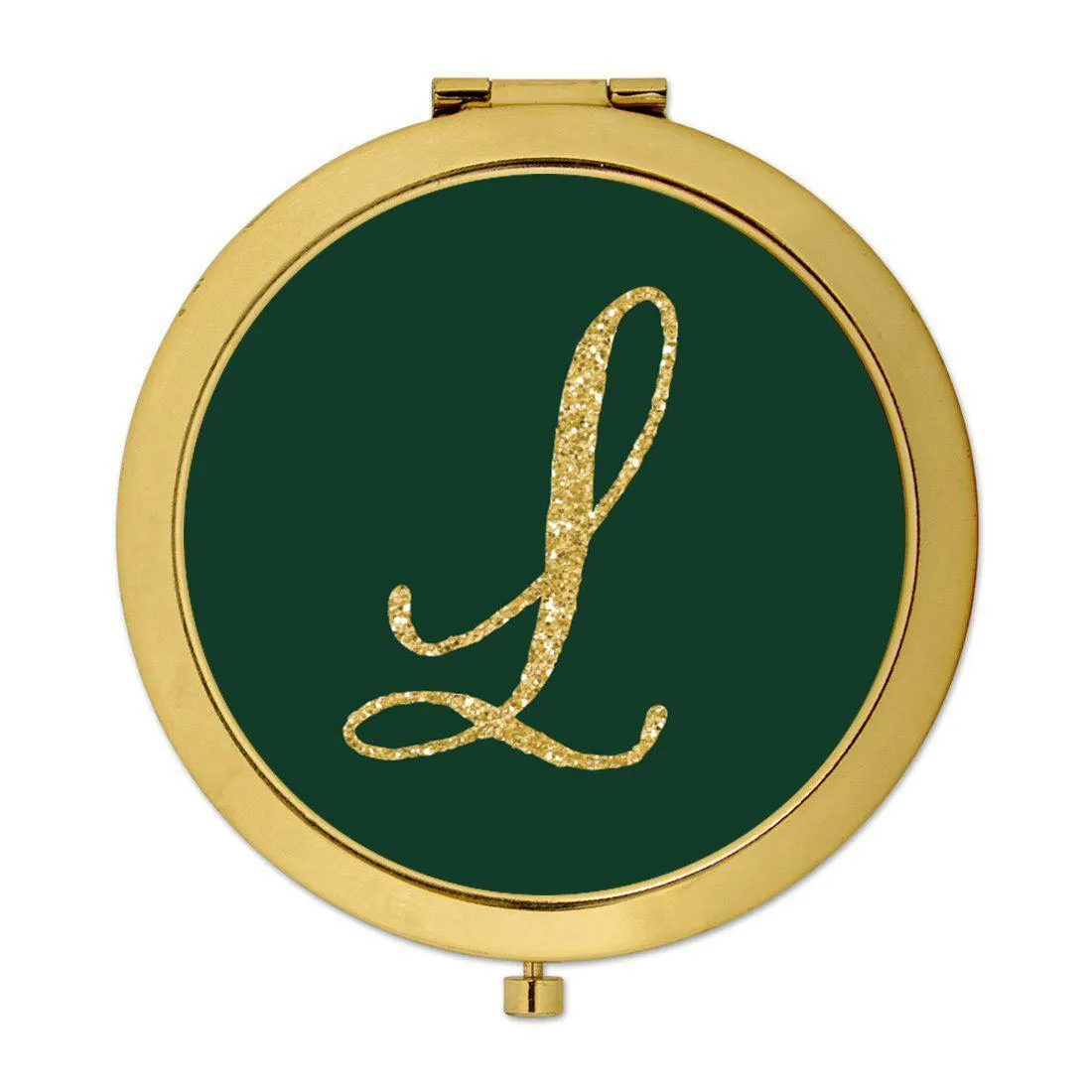Andaz Press Emerald Green Gold Glitter Monogram Gold 2.75 inch Round Compact Mirror