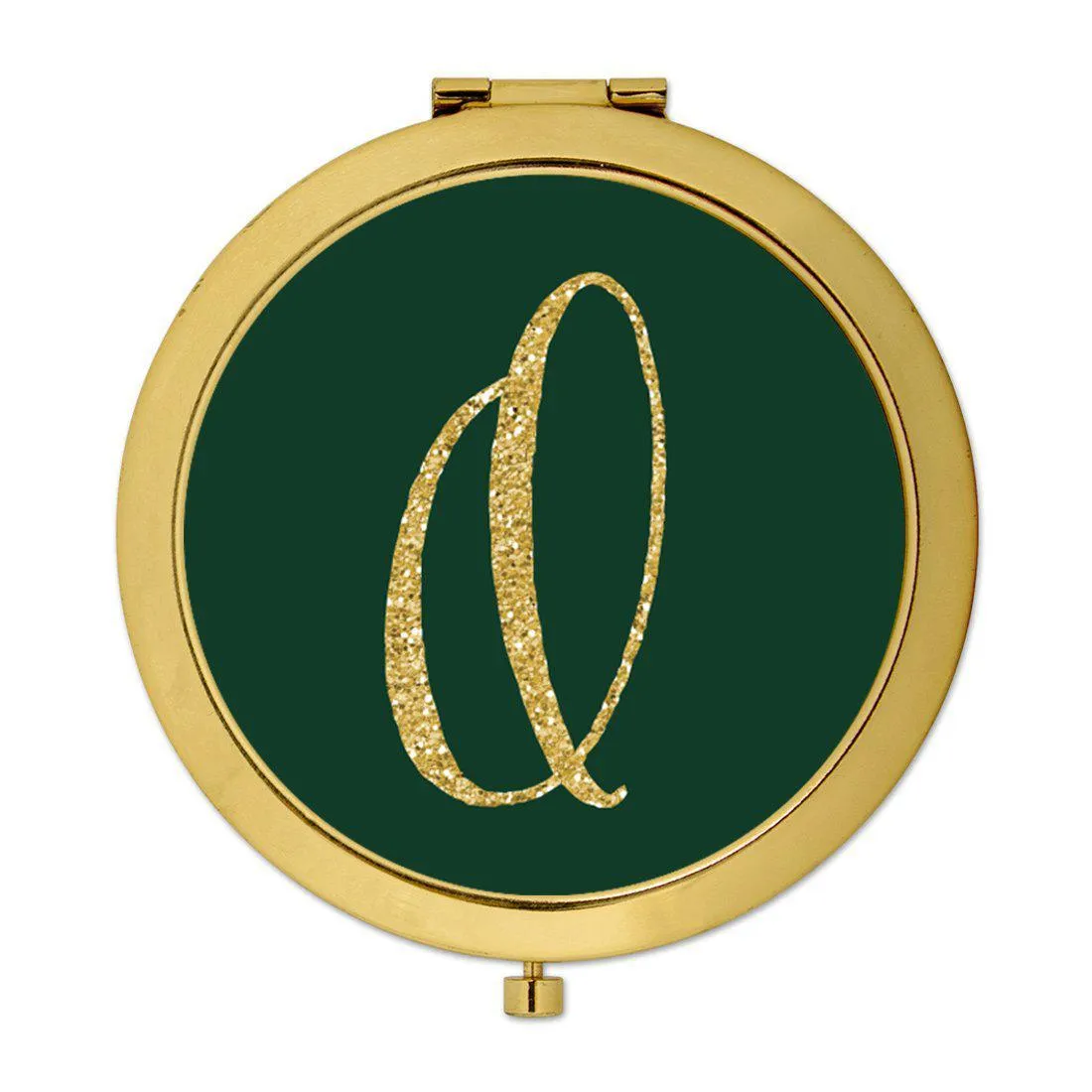 Andaz Press Emerald Green Gold Glitter Monogram Gold 2.75 inch Round Compact Mirror