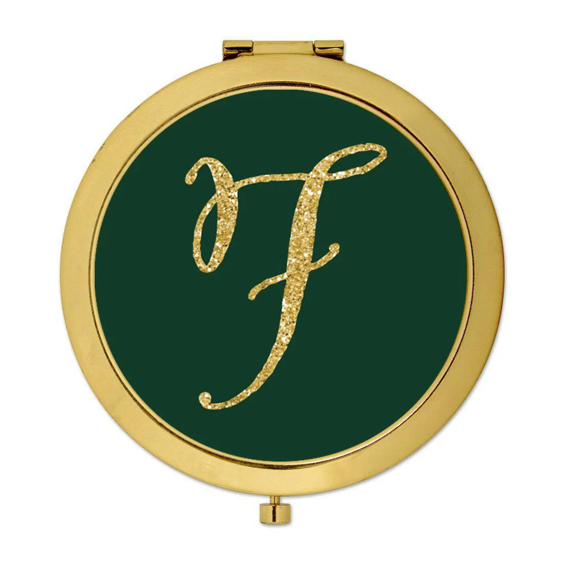Andaz Press Emerald Green Gold Glitter Monogram Gold 2.75 inch Round Compact Mirror