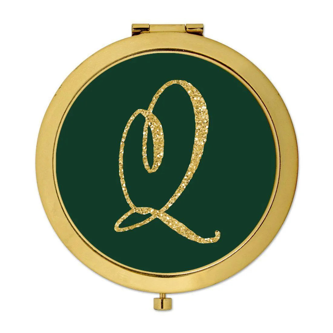 Andaz Press Emerald Green Gold Glitter Monogram Gold 2.75 inch Round Compact Mirror