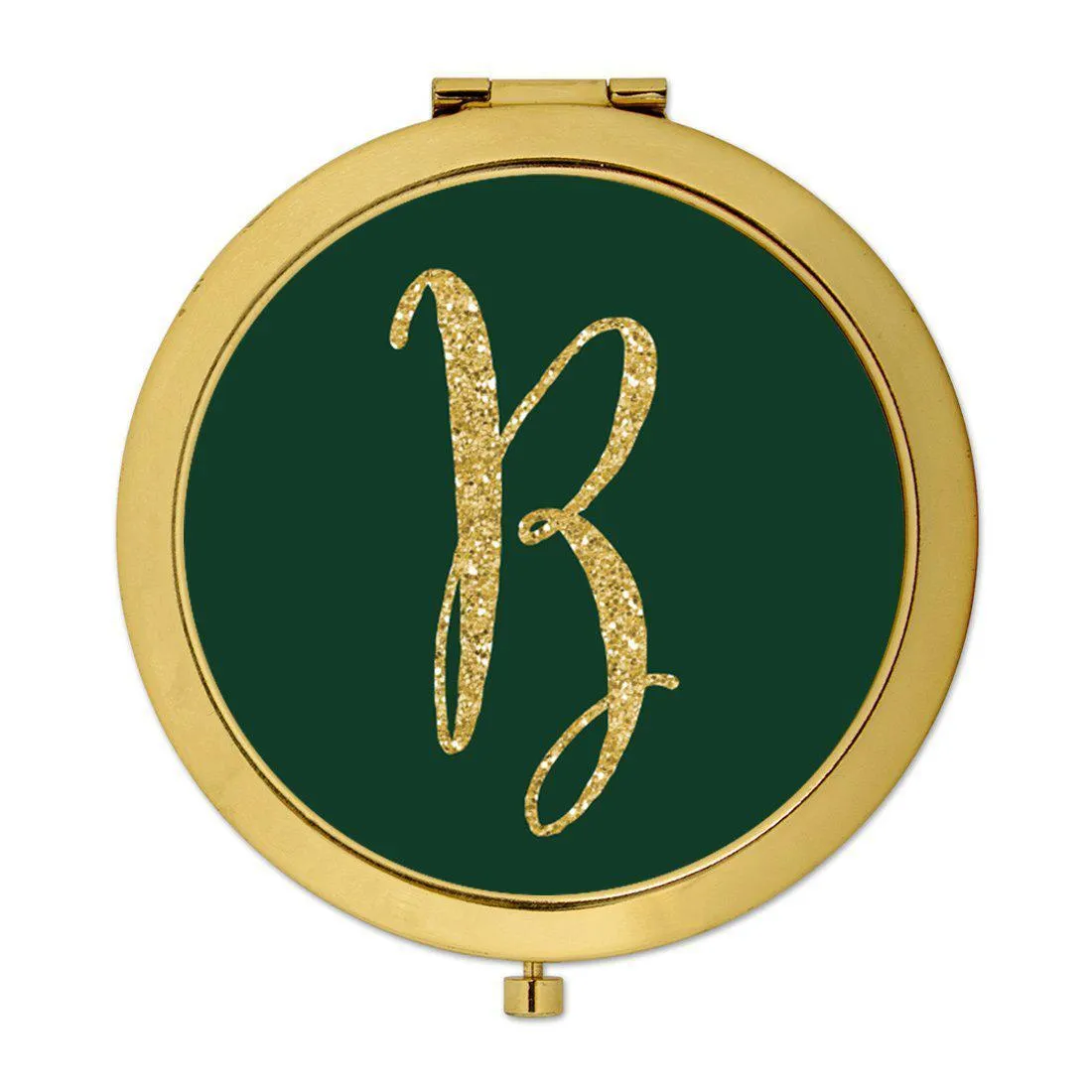 Andaz Press Emerald Green Gold Glitter Monogram Gold 2.75 inch Round Compact Mirror