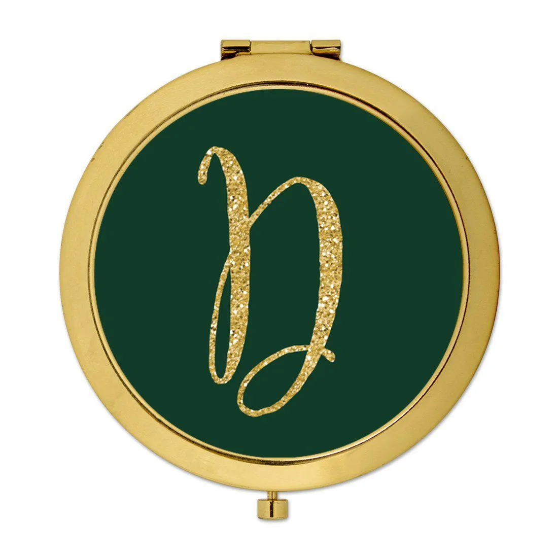 Andaz Press Emerald Green Gold Glitter Monogram Gold 2.75 inch Round Compact Mirror