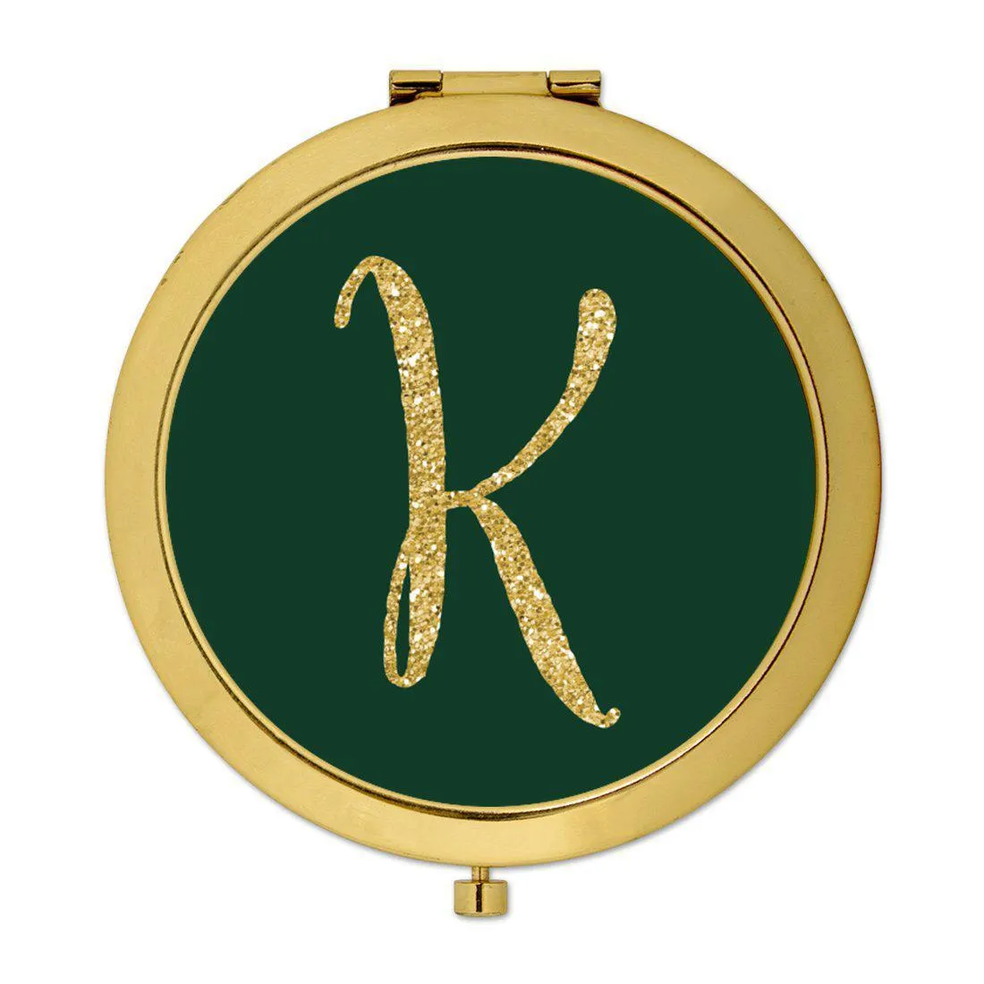 Andaz Press Emerald Green Gold Glitter Monogram Gold 2.75 inch Round Compact Mirror